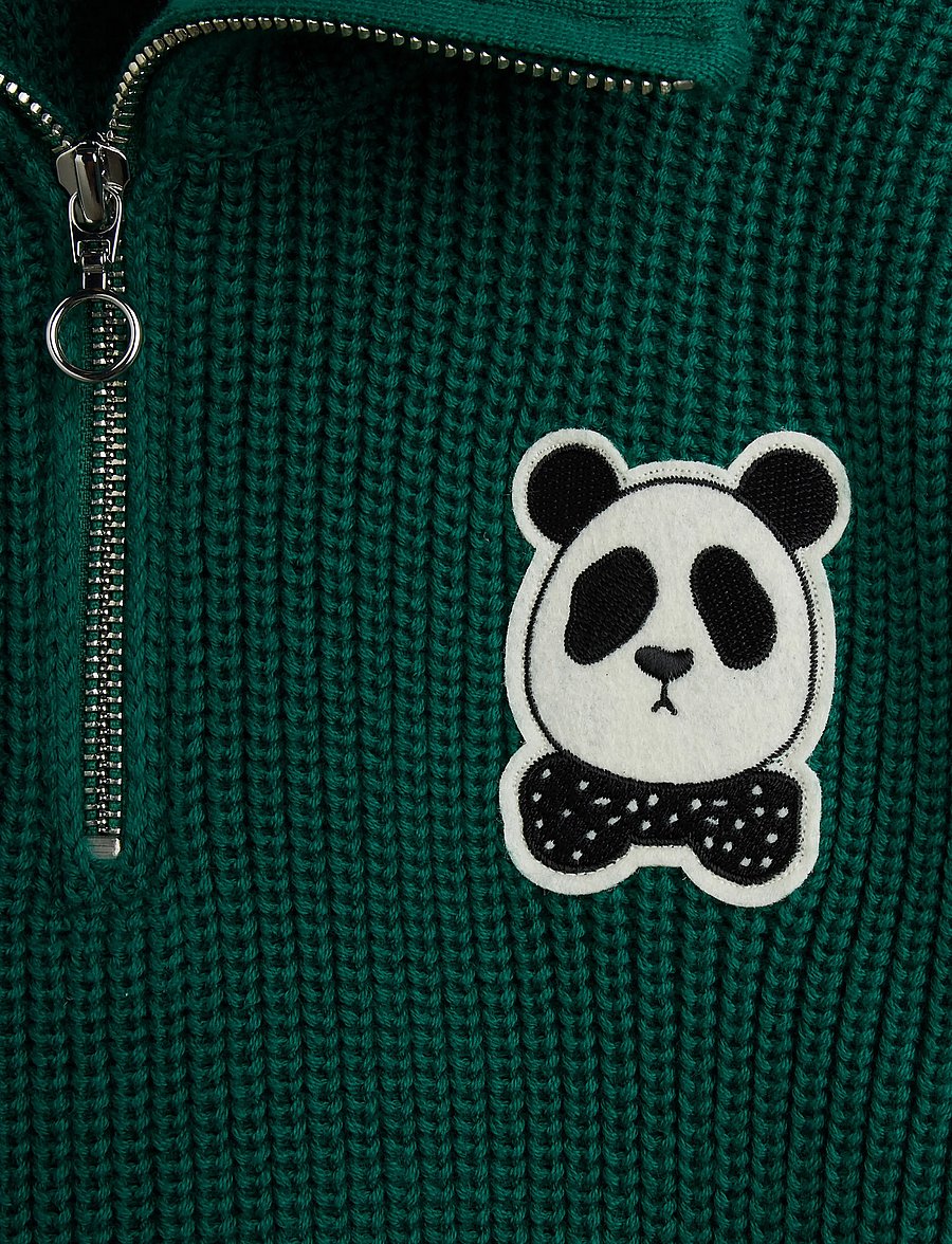 Mini Rodini - Panda patch chunky knit half zip sweater - džemprid - green - 3