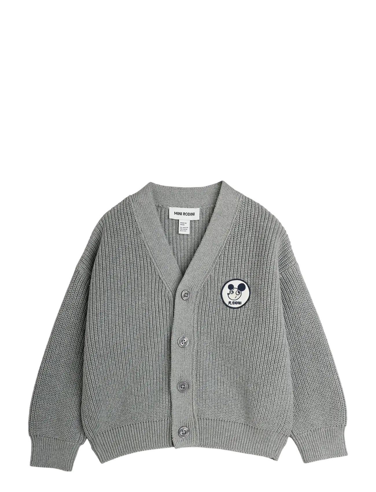 Mini Rodini Ritzratz Patch Knitted Cardigan, 92/98, Grey, Strik > Cardigans, Børn
