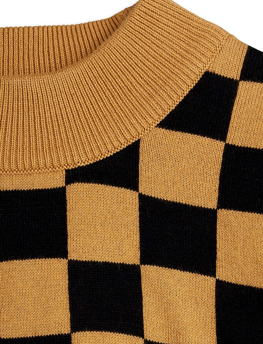 Mini Rodini - Chess check knitted sweater - pullover - brown - 2