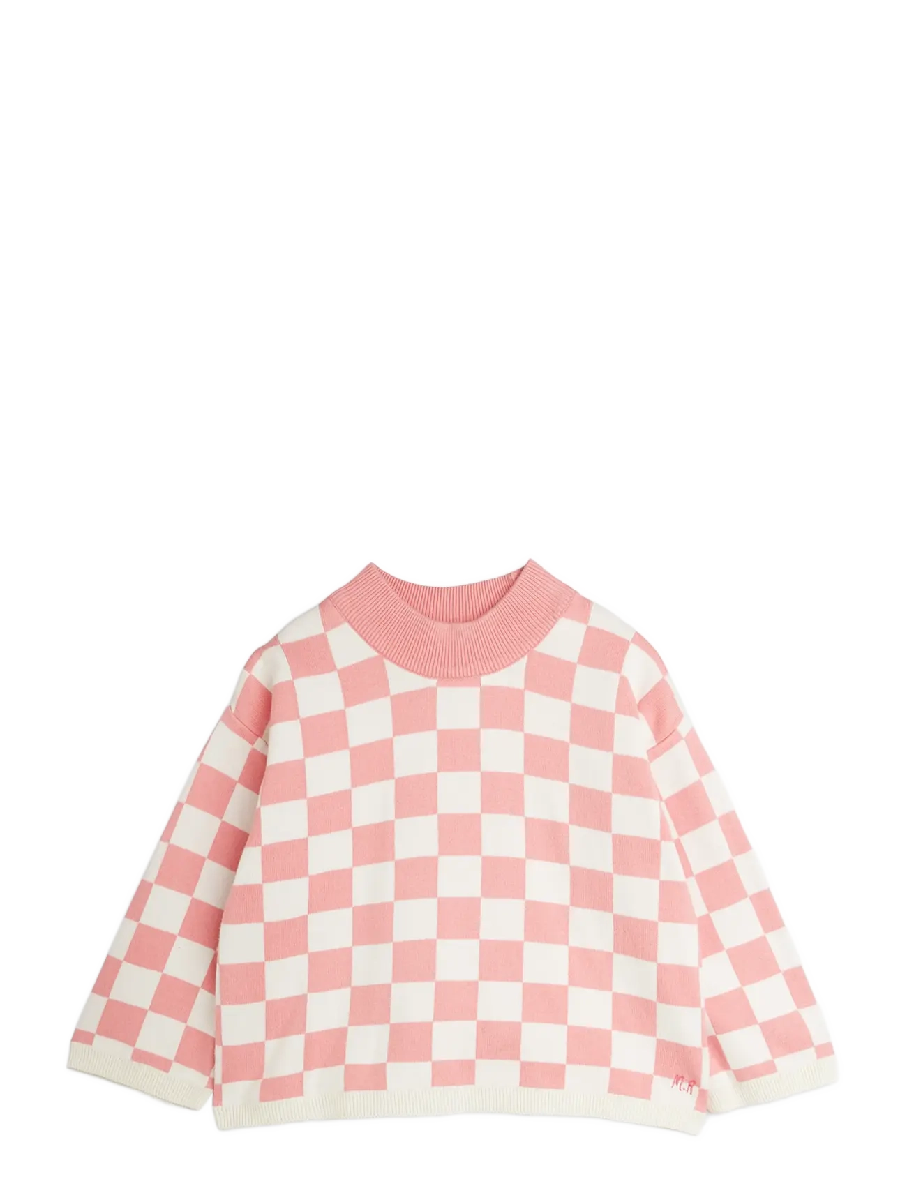 Mini Rodini Chess Check Knitted Sweater, 80/86, Pink, Strik > Pullovere, Børn