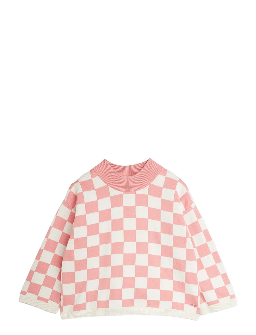 Mini Rodini - Chess check knitted sweater - pullover - pink - 0