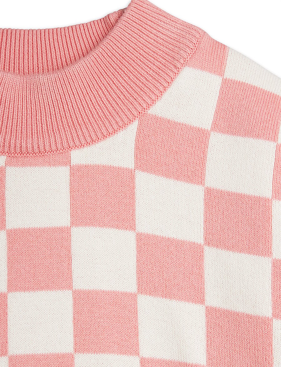 Mini Rodini - Chess check knitted sweater - pullover - pink - 2