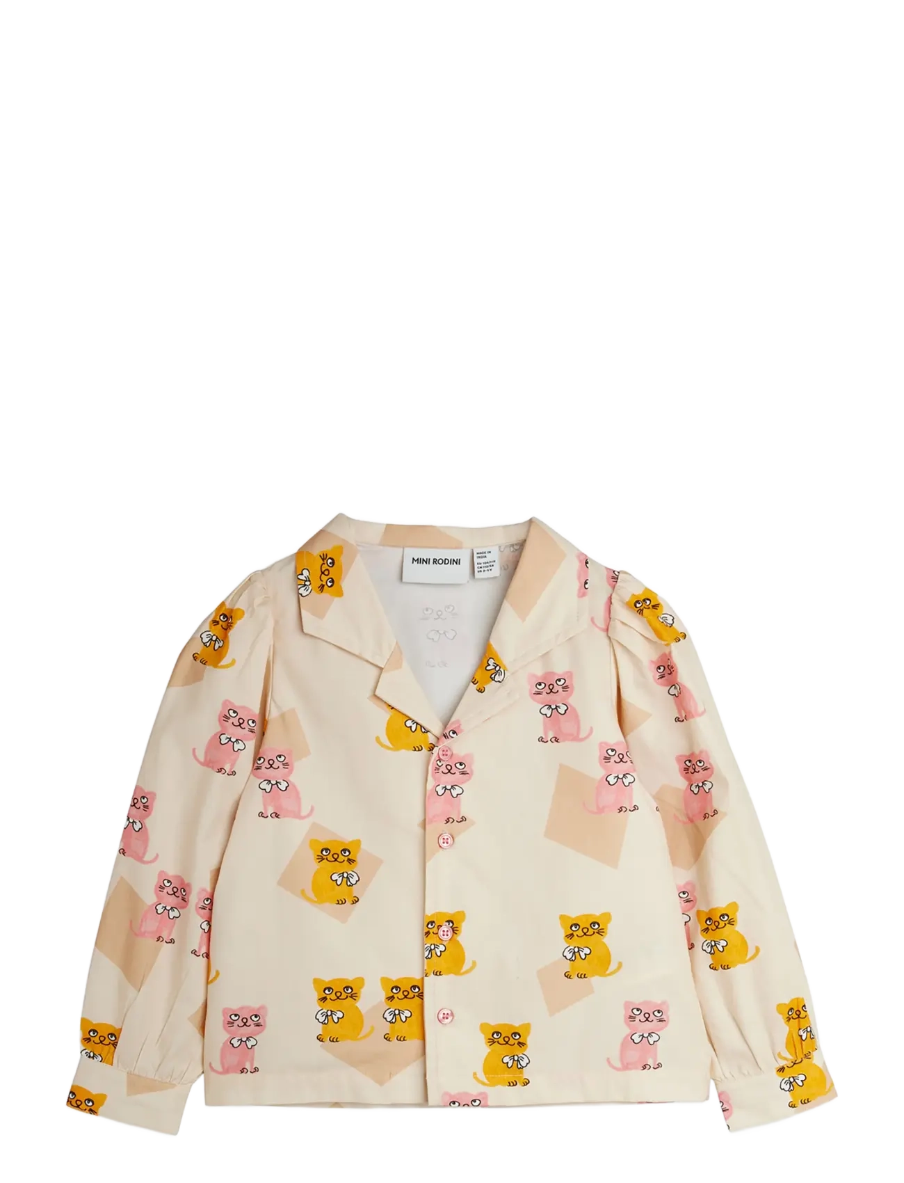 Mini Rodini Kittens Aop Woven Blouse, 128/134, Shirts, Creme - Long-sleeved Kinder