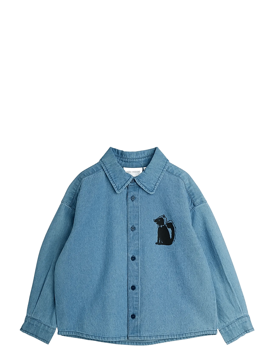 Mini Rodini - LW denim skunk sp ls shirt - långärmade skjortor - blue - 0