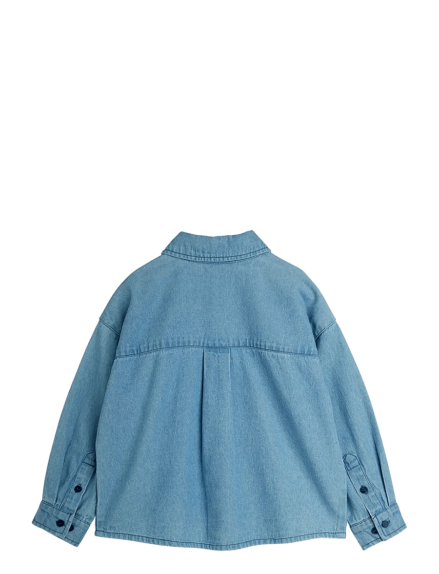 Mini Rodini - LW denim skunk sp ls shirt - långärmade skjortor - blue - 1
