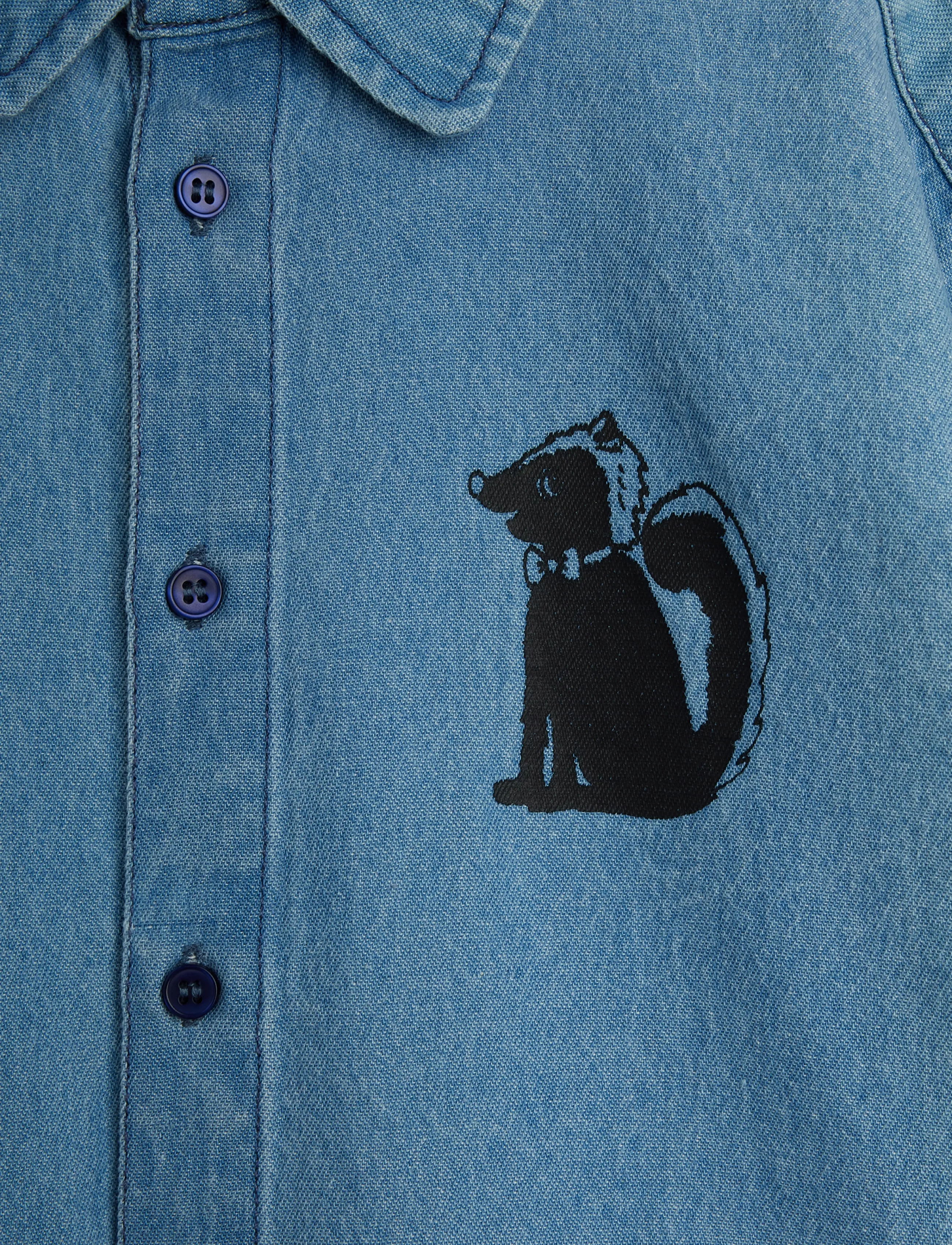 Mini Rodini - LW denim skunk sp ls shirt - långärmade skjortor - blue - 2