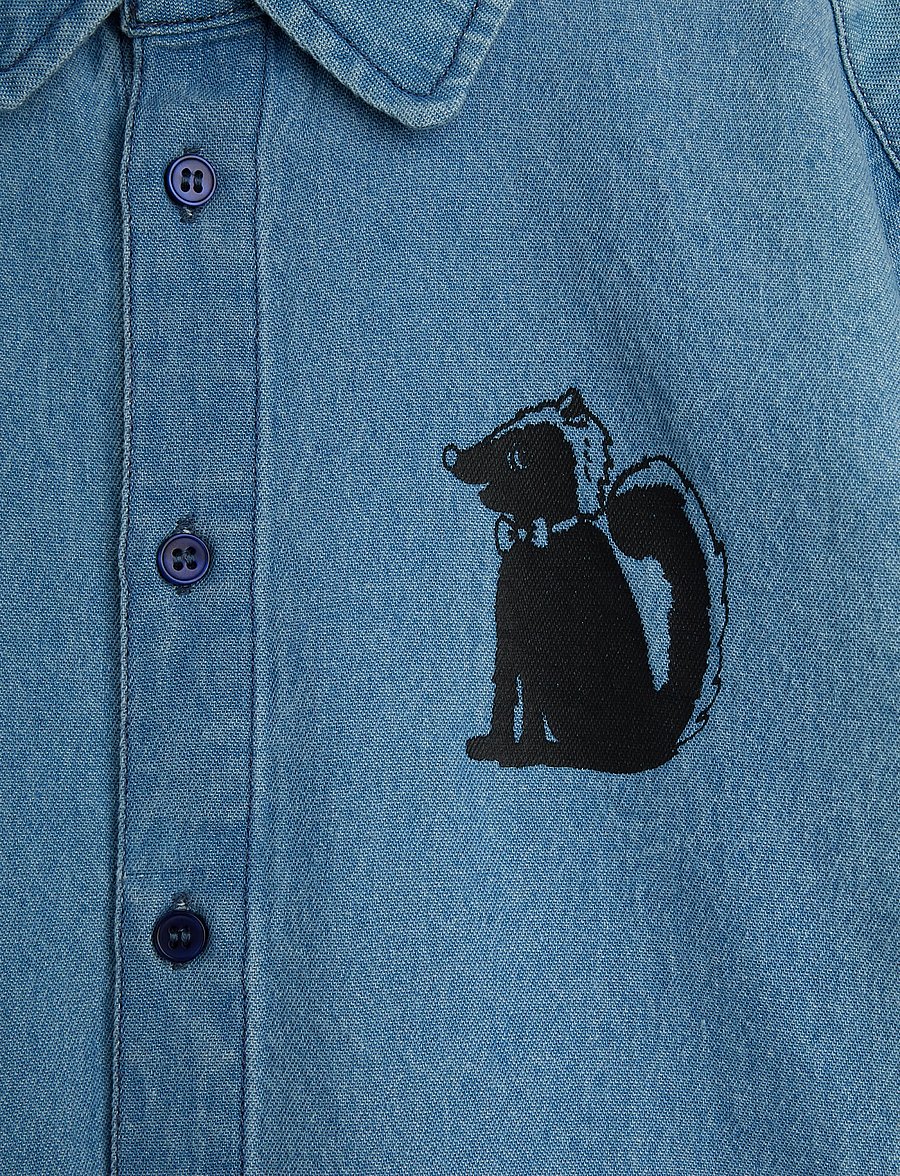 Mini Rodini - LW denim skunk sp ls shirt - långärmade skjortor - blue - 2