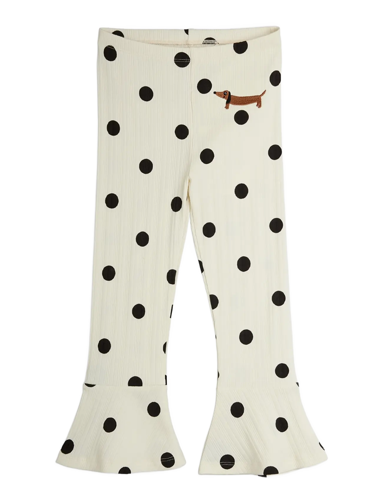 Mini Rodini Dots Aop Dog Flared Trousers, 68/74, Unterteile, Creme - Kinder