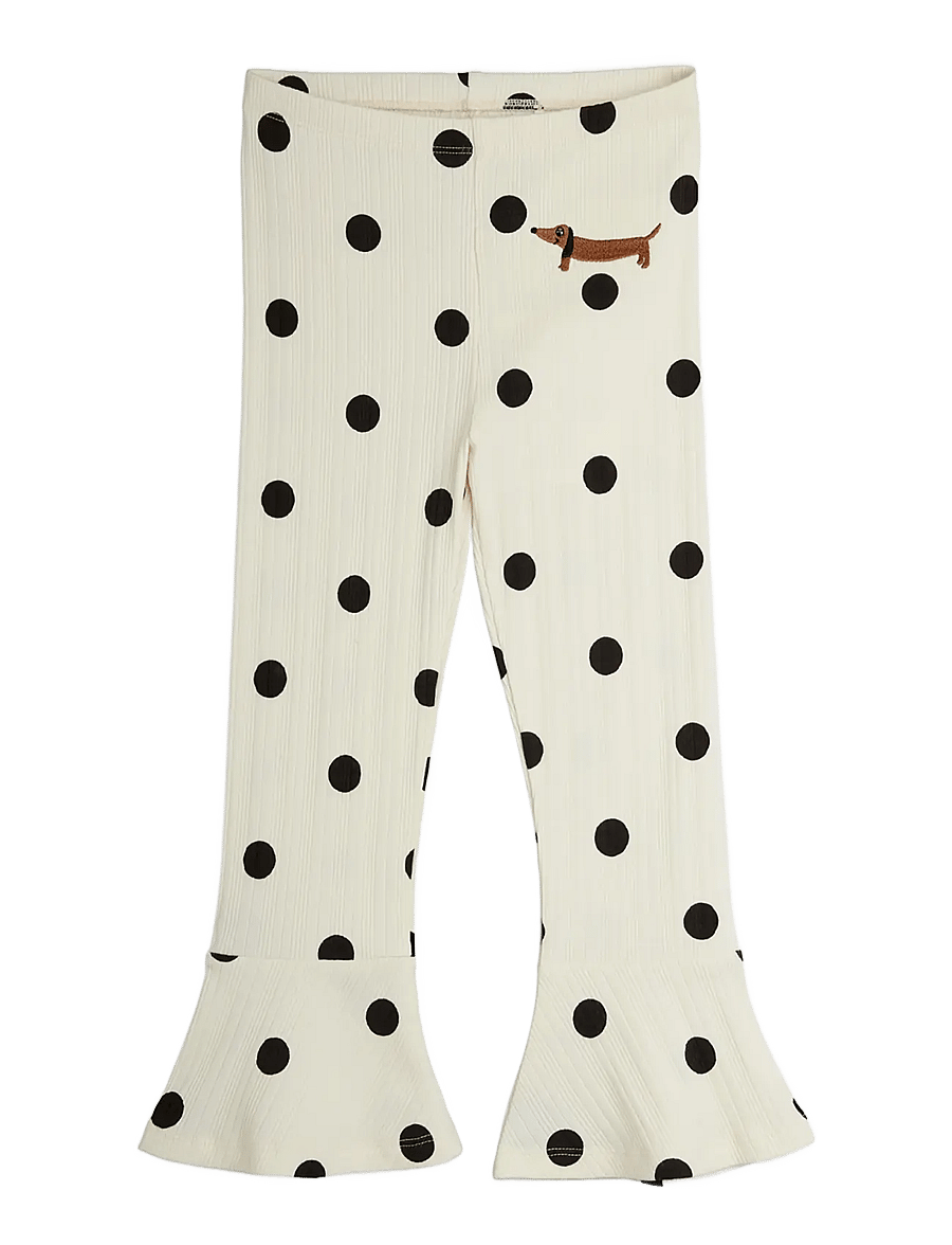 Mini Rodini - Dots aop dog flared trousers - babybyxor - off-white - 0