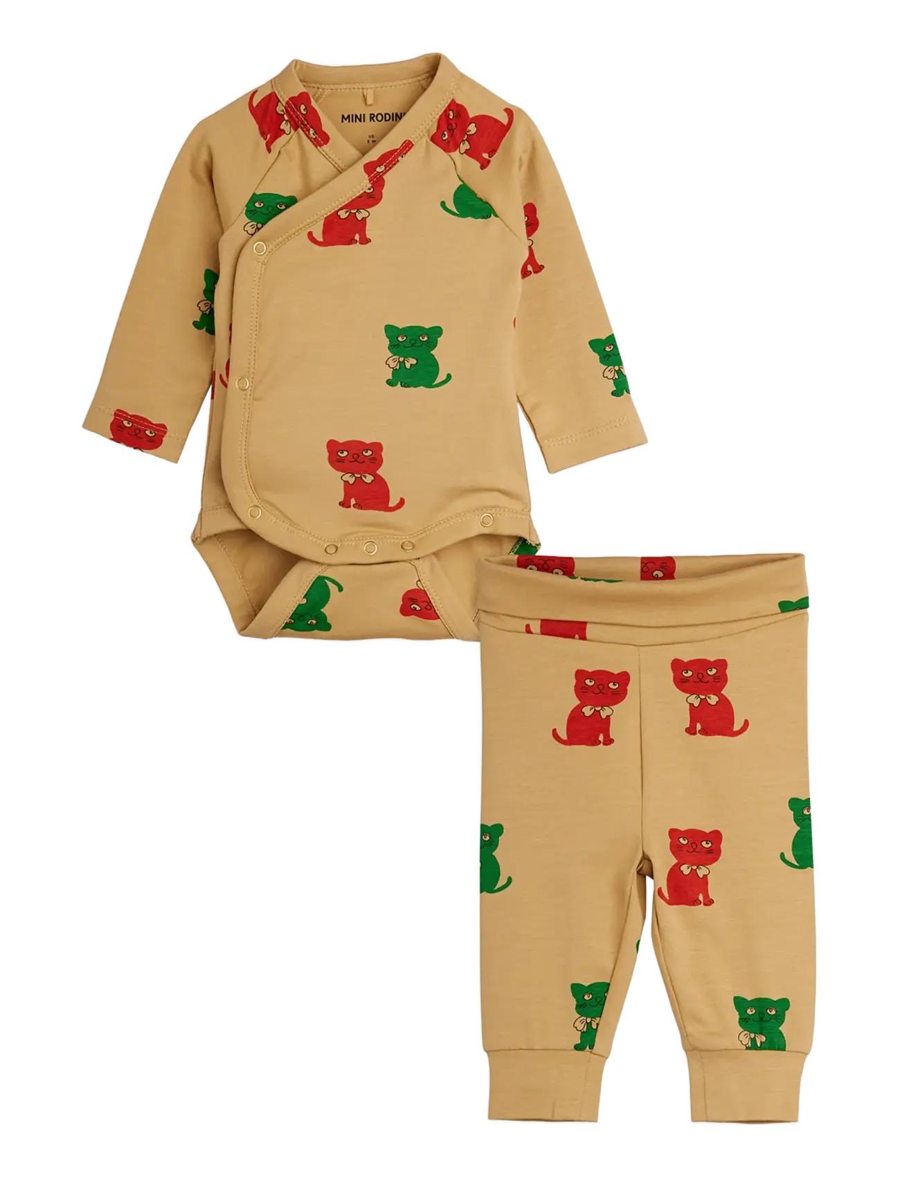 Mini Rodini Kittens aop nb baby set - New Arrivals - BEIGE / beige
