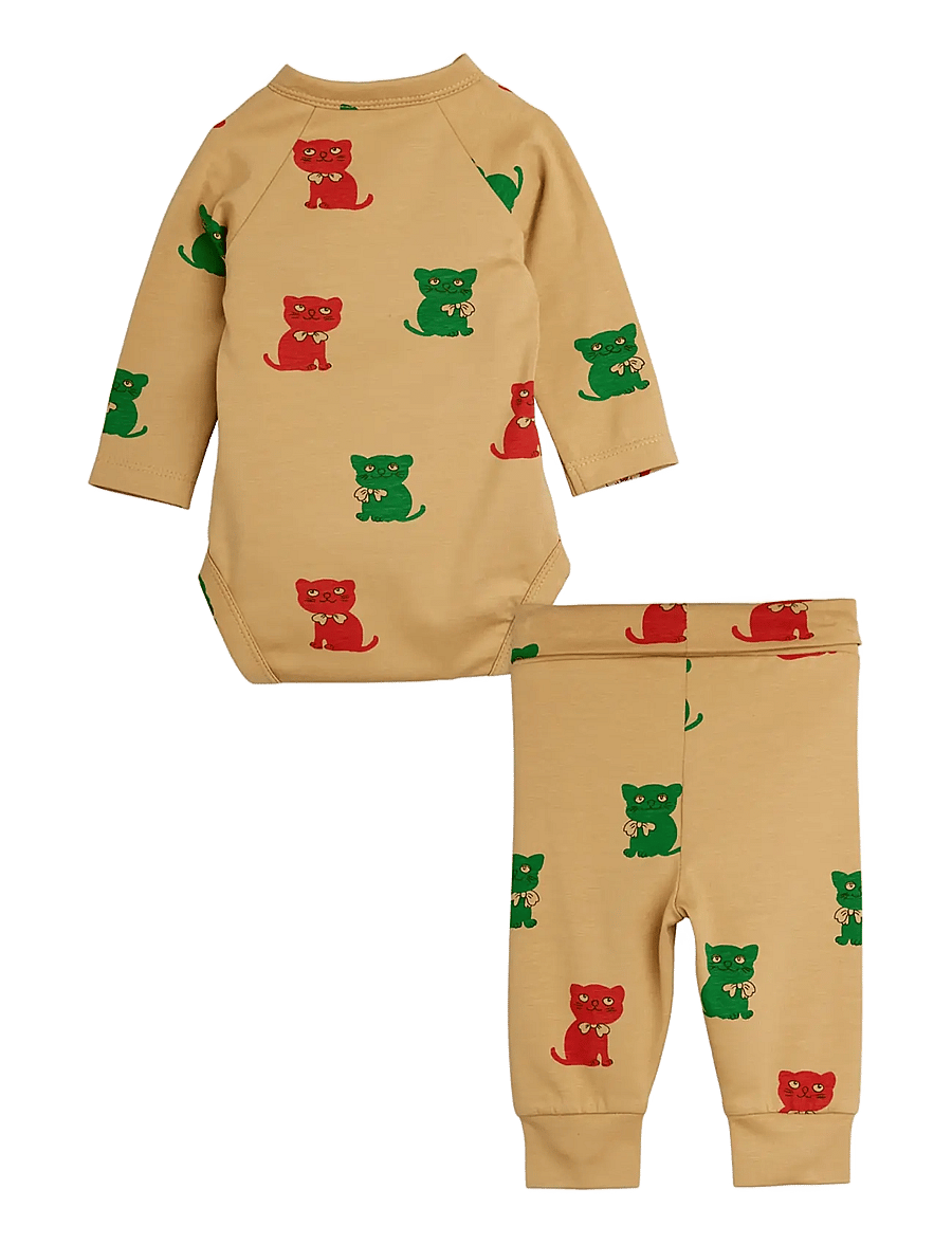 Mini Rodini - Kittens aop nb baby set - komplektid bodiga - beige - 1