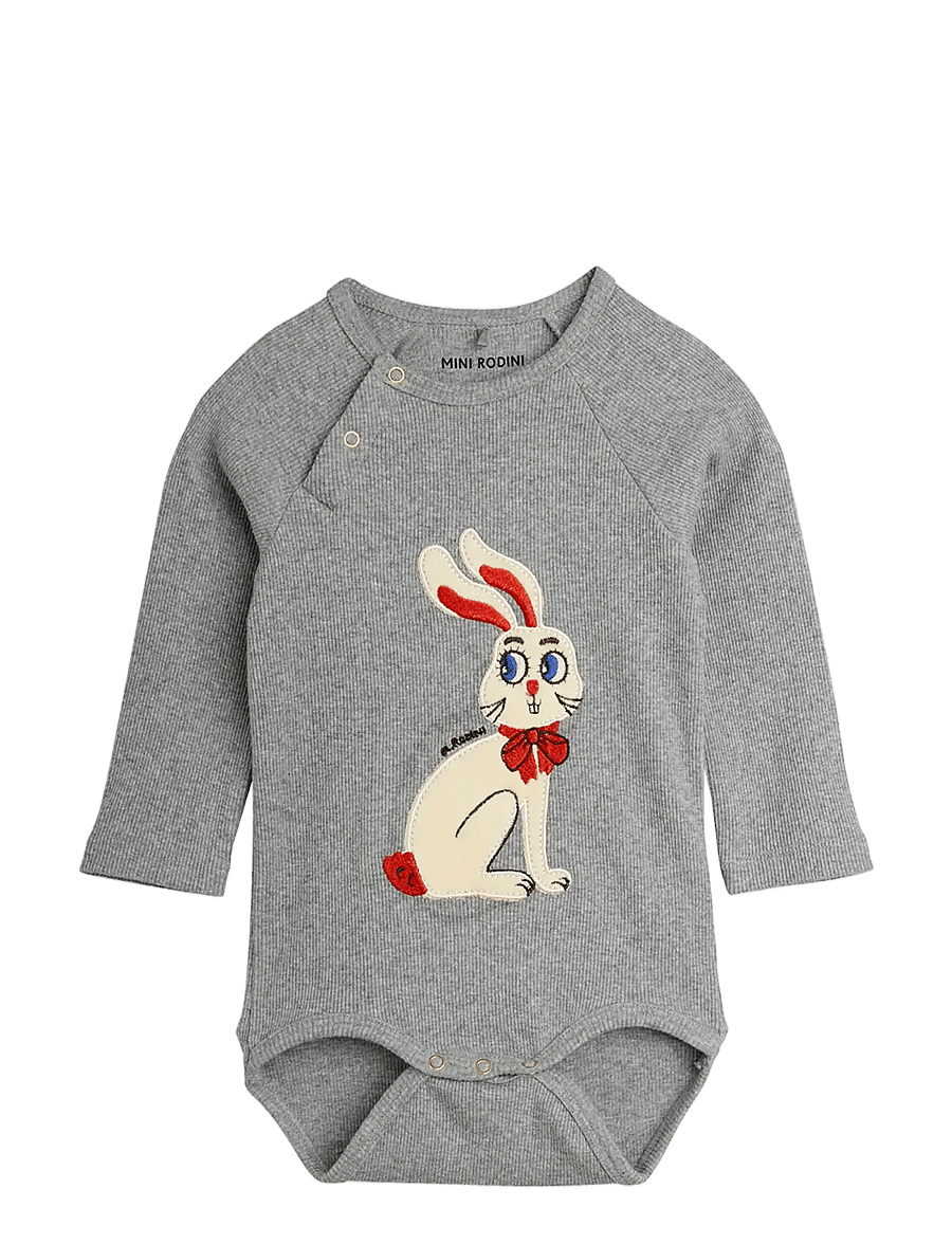 Mini Rodini - Rabbit application ls body - pikkade varrukatega bodid - grey melange - 0