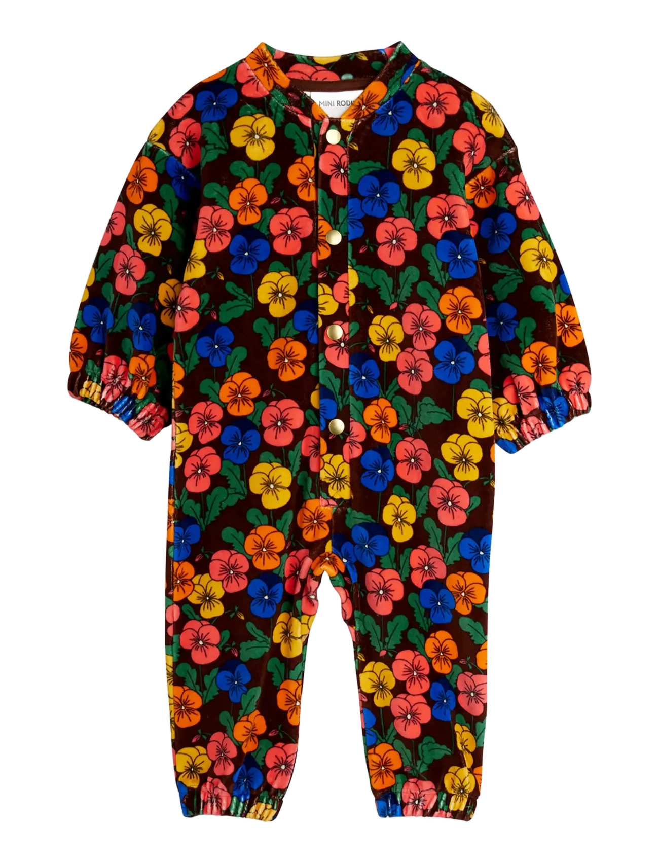 Mini Rodini Violas aop velour onesie - New Arrivals - MULTI / brown