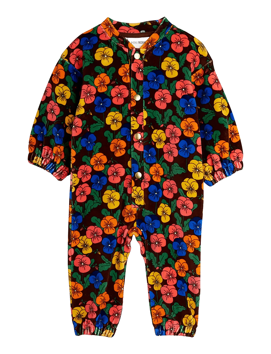 Mini Rodini - Violas aop velour onesie - jumpsuits - multi - 0