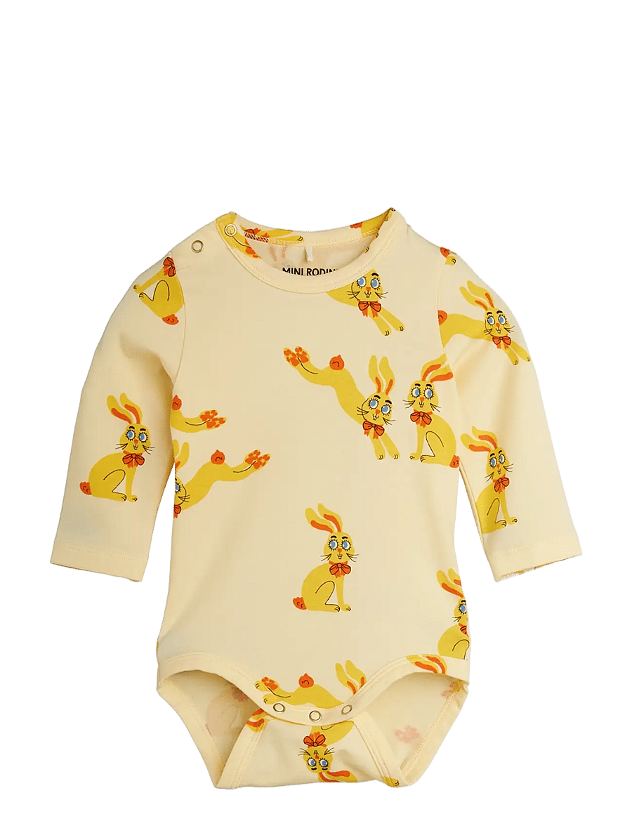 Mini Rodini - Rabbits aop ls body - pikkade varrukatega bodid - yellow - 0
