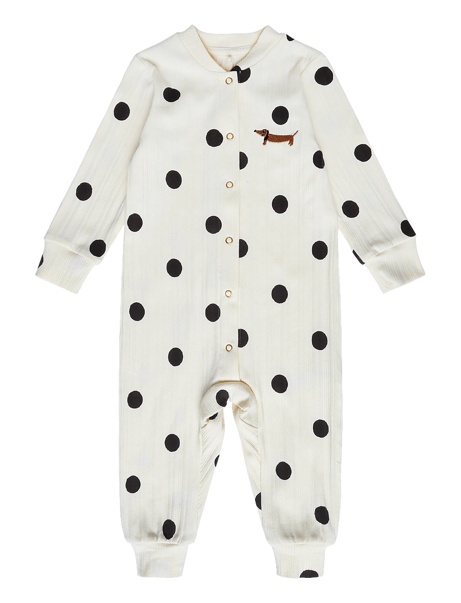 Mini Rodini - Dots aop dog jumpsuit - buksedragter - off-white - 0
