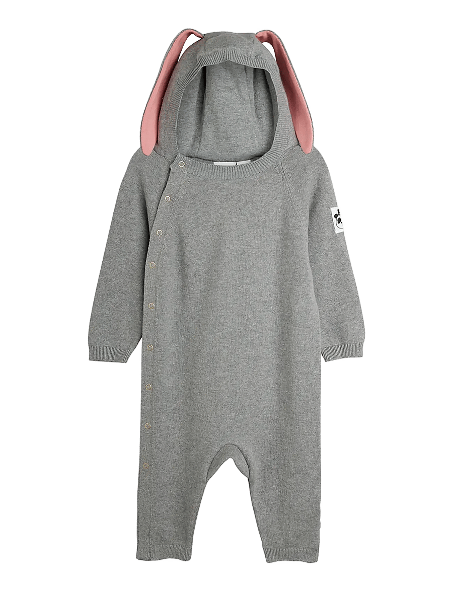 Mini Rodini - Rabbit ear fine knit baby jumpsuit - grey melange - 0