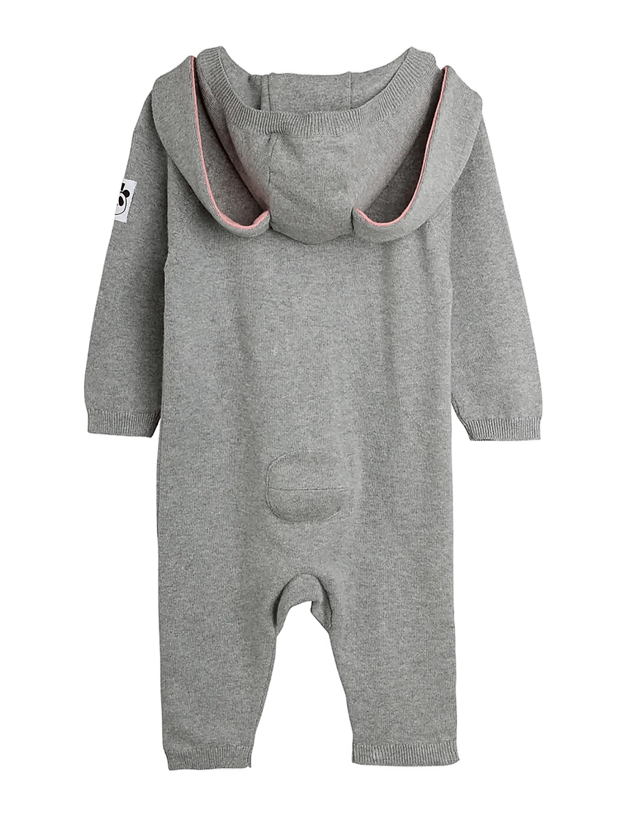 Mini Rodini - Rabbit ear fine knit baby jumpsuit - grey melange - 1