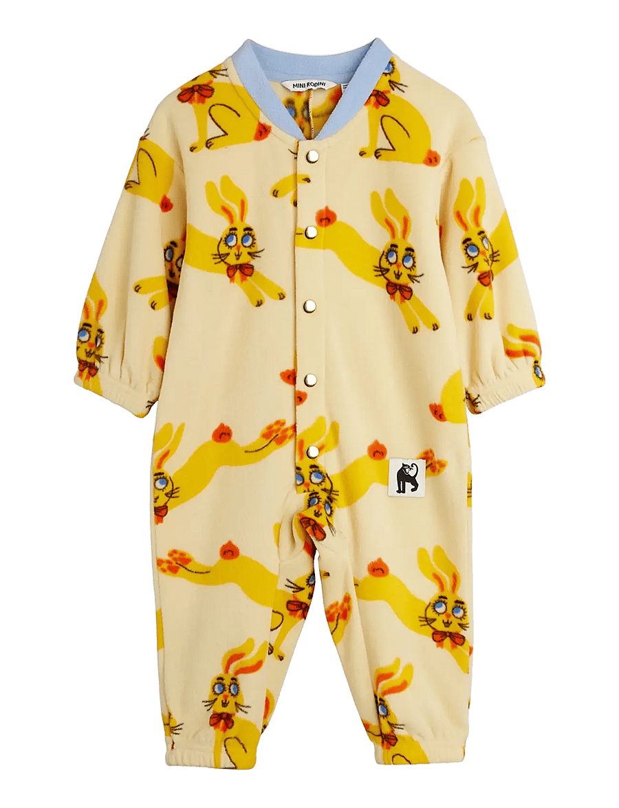 Mini Rodini - Rabbits aop fleece onesie - jumpsuits - yellow - 0