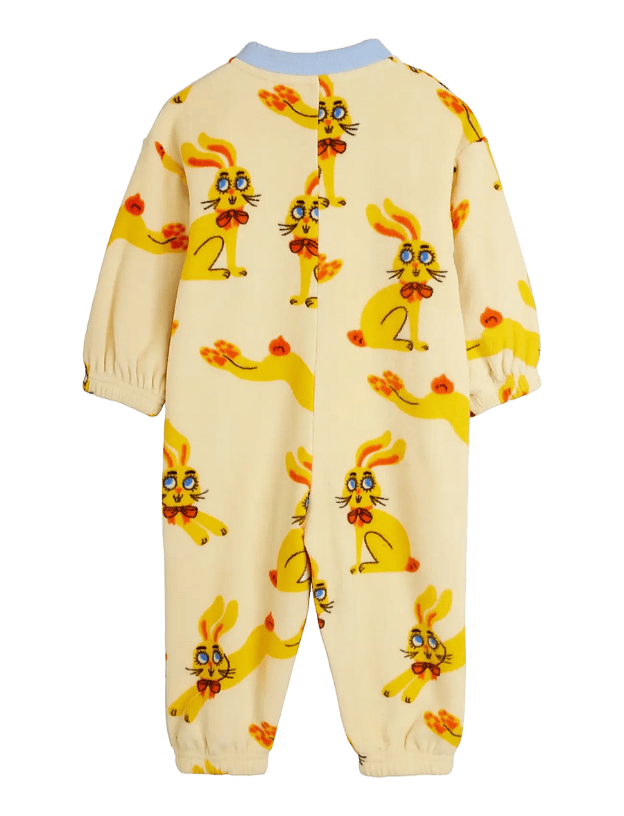 Mini Rodini - Rabbits aop fleece onesie - jumpsuits - yellow - 1