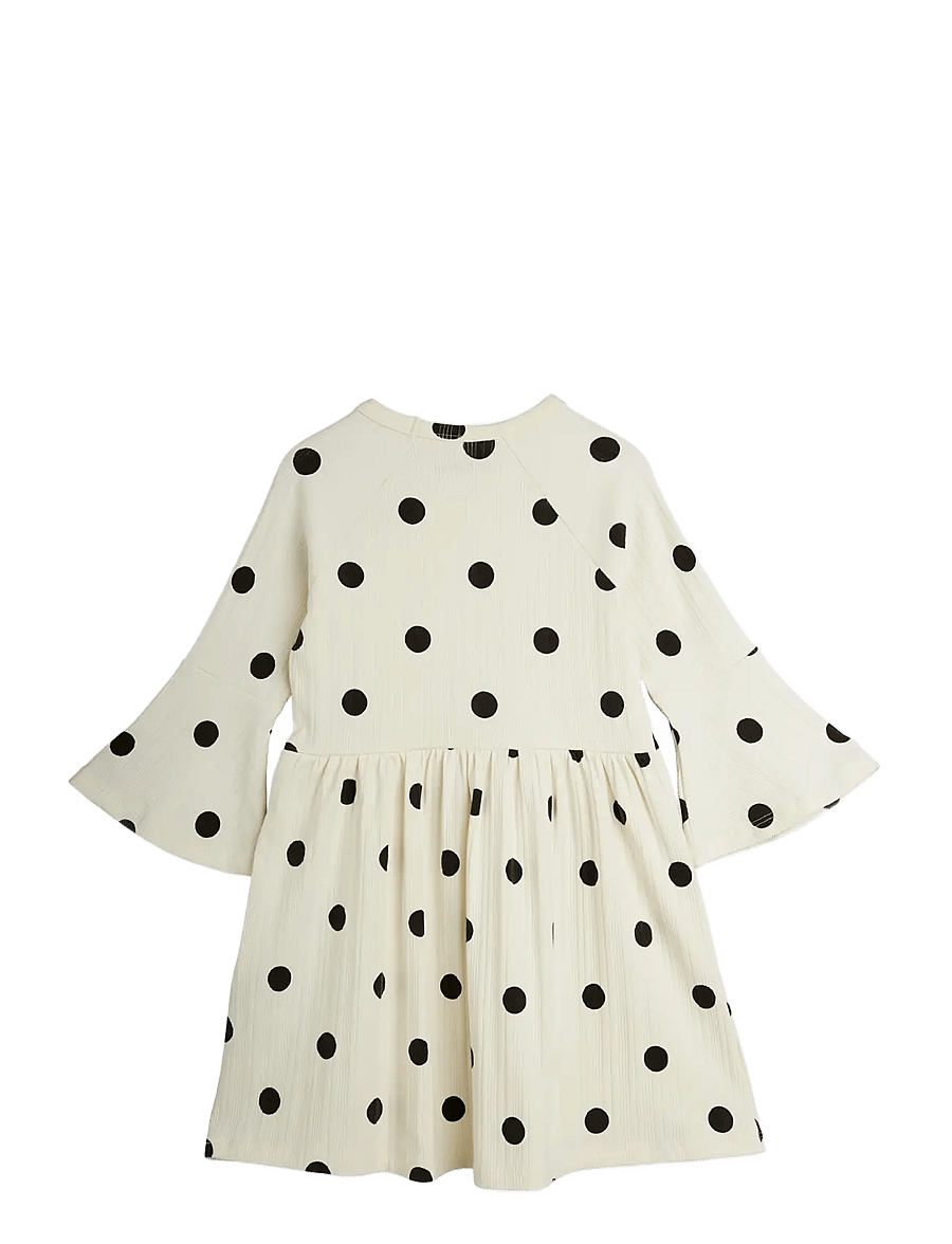 Mini Rodini - Dots aop dog trumpet sleeve dress - långärmade babyklänningar - offwhite - 1