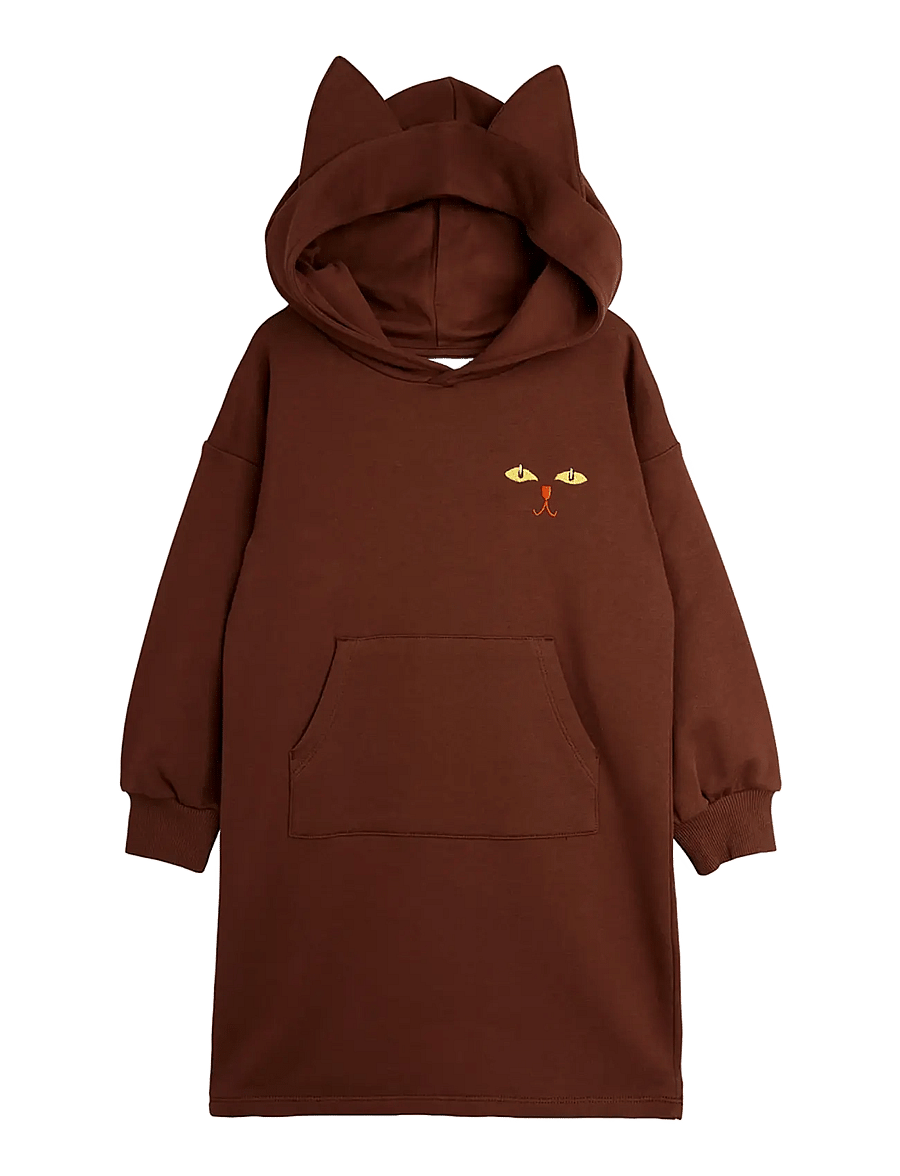 Mini Rodini - Cat ears hoodie sweatdress - pikkade varrukatega beebikleidid - brown - 0