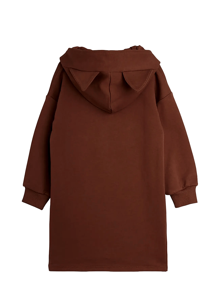 Mini Rodini - Cat ears hoodie sweatdress - pikkade varrukatega beebikleidid - brown - 1