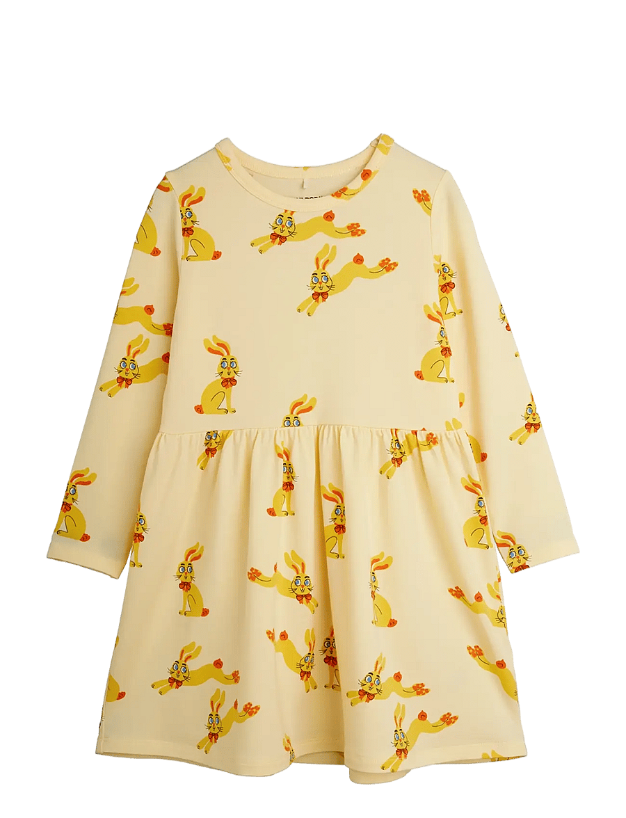 Mini Rodini - Rabbits aop ls dress - pikkade varrukatega beebikleidid - yellow - 0