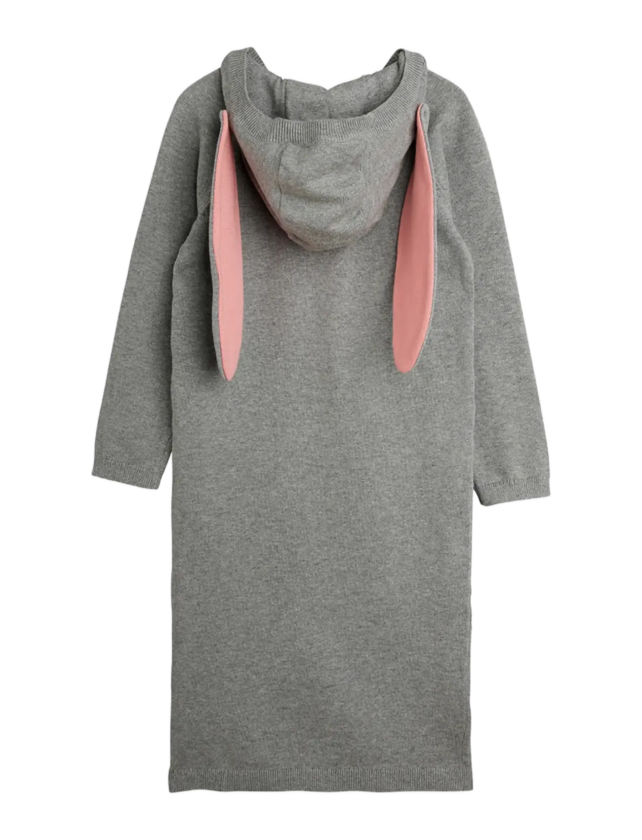 Mini Rodini - Rabbit ear fine knit dress - langærmede babykjoler - grey melange - 1