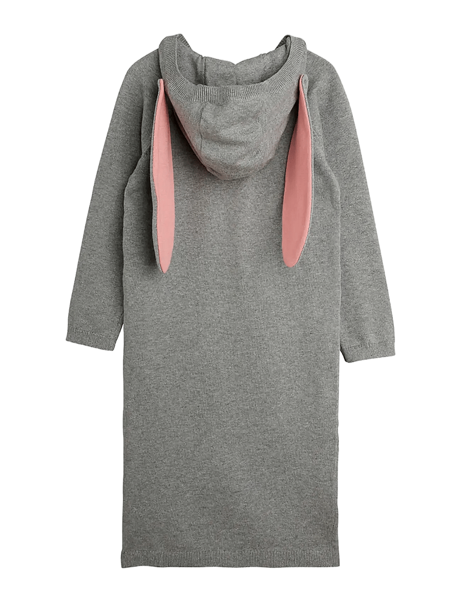 Mini Rodini - Rabbit ear fine knit dress - langærmede babykjoler - grey melange - 1