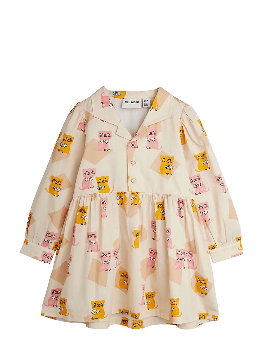 Mini Rodini - Kittens aop woven ls dress - långärmade babyklänningar - multi - 0