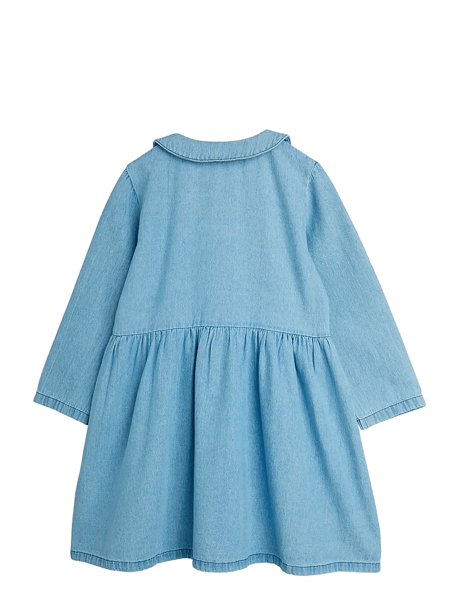 Mini Rodini - LW denim rabbit sp woven dress - pikkade varrukatega beebikleidid - blue - 1