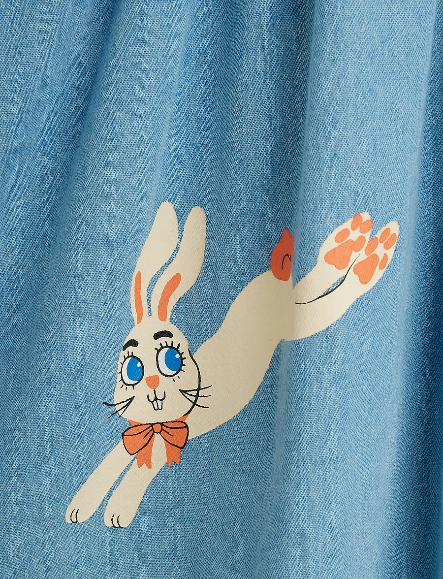 Mini Rodini - LW denim rabbit sp woven dress - pikkade varrukatega beebikleidid - blue - 3