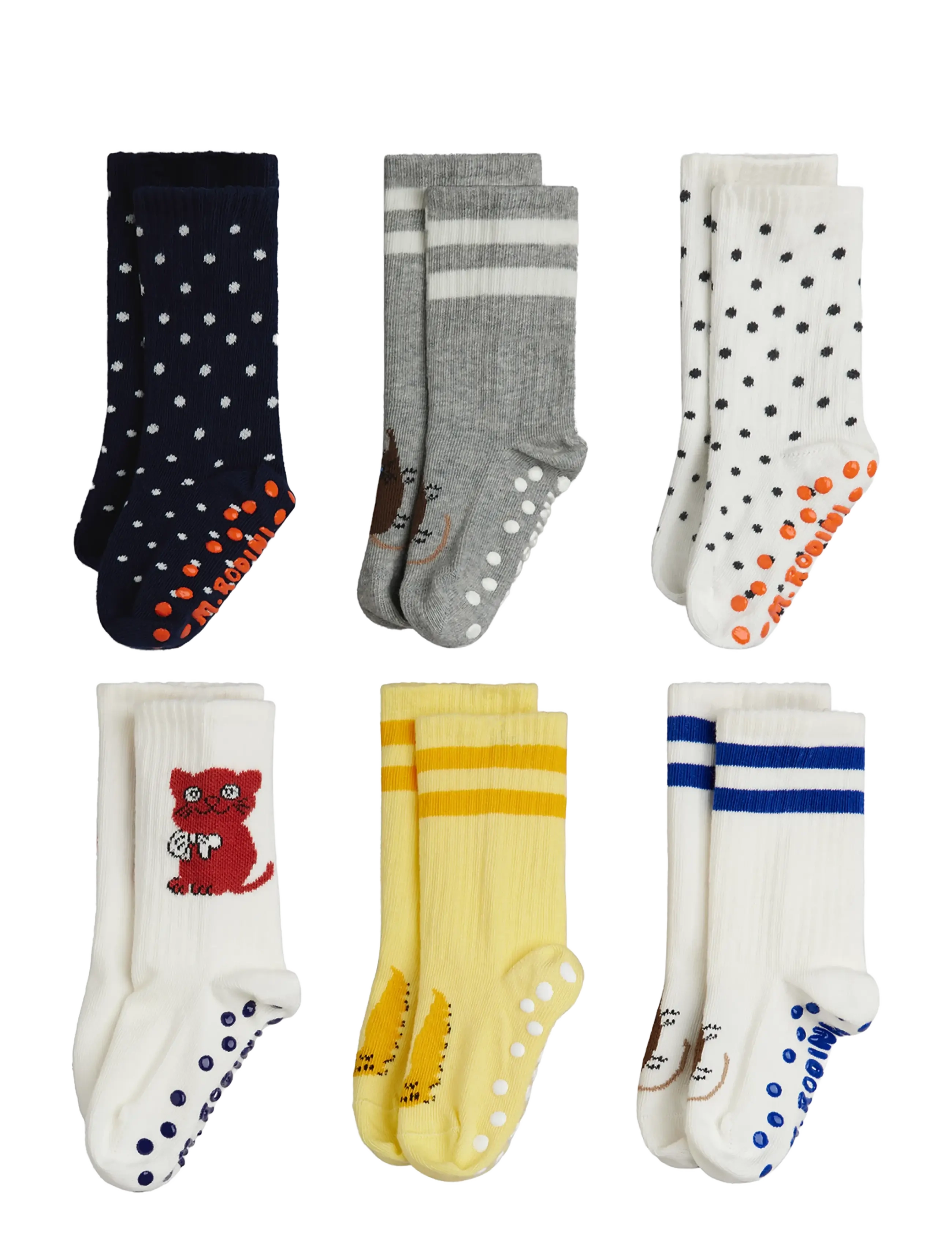 Mini Rodini Kitten 6-Pack Anti-Slip Socks, Børn, Katte Skridsikre Sokker, Multi/mønstret, Str: 32/35