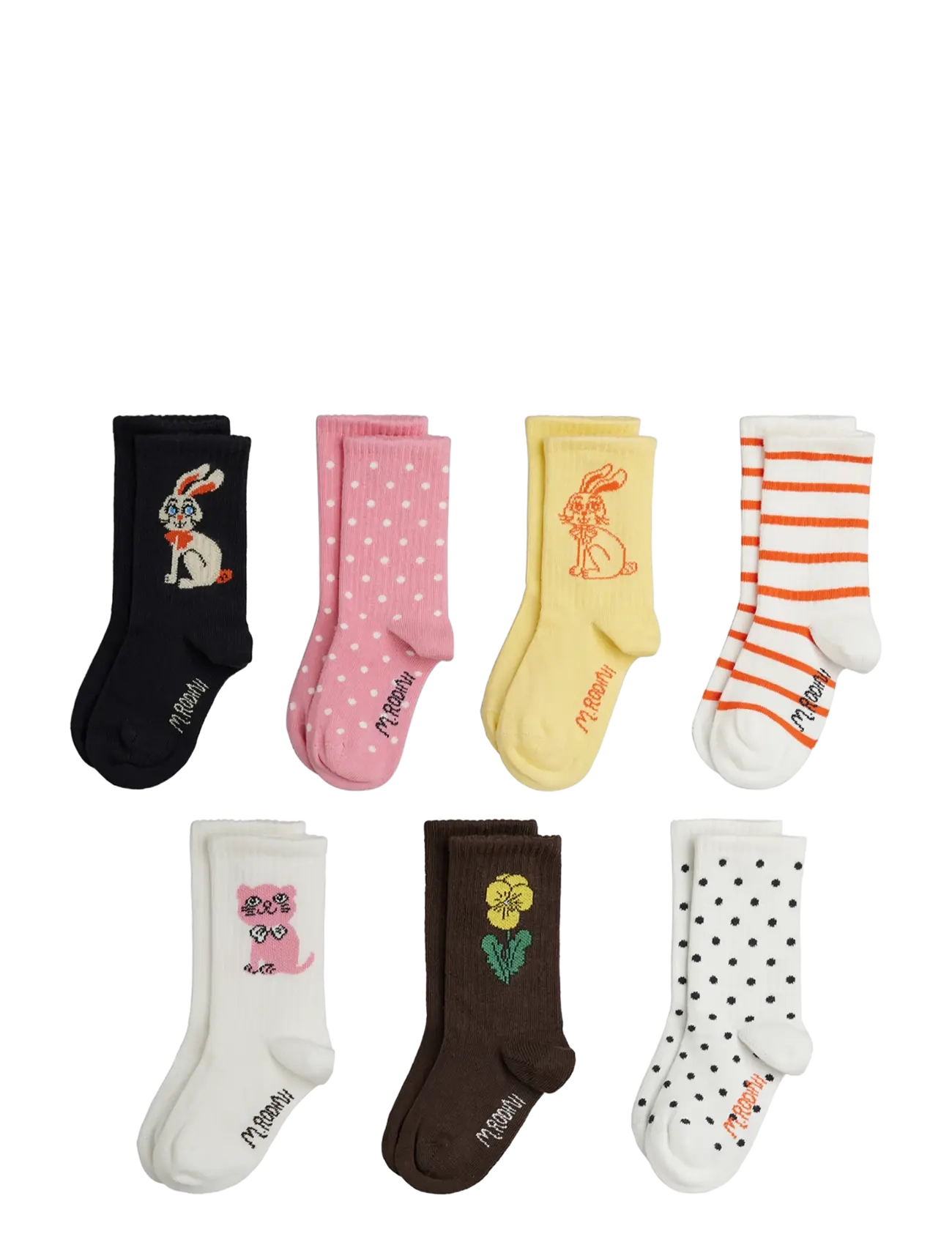 Mini Rodini Rabbit 7-Pack Socks, 24/27, Socken & Strumpfhosen, Mehrfarbig/gemustert - Kinder