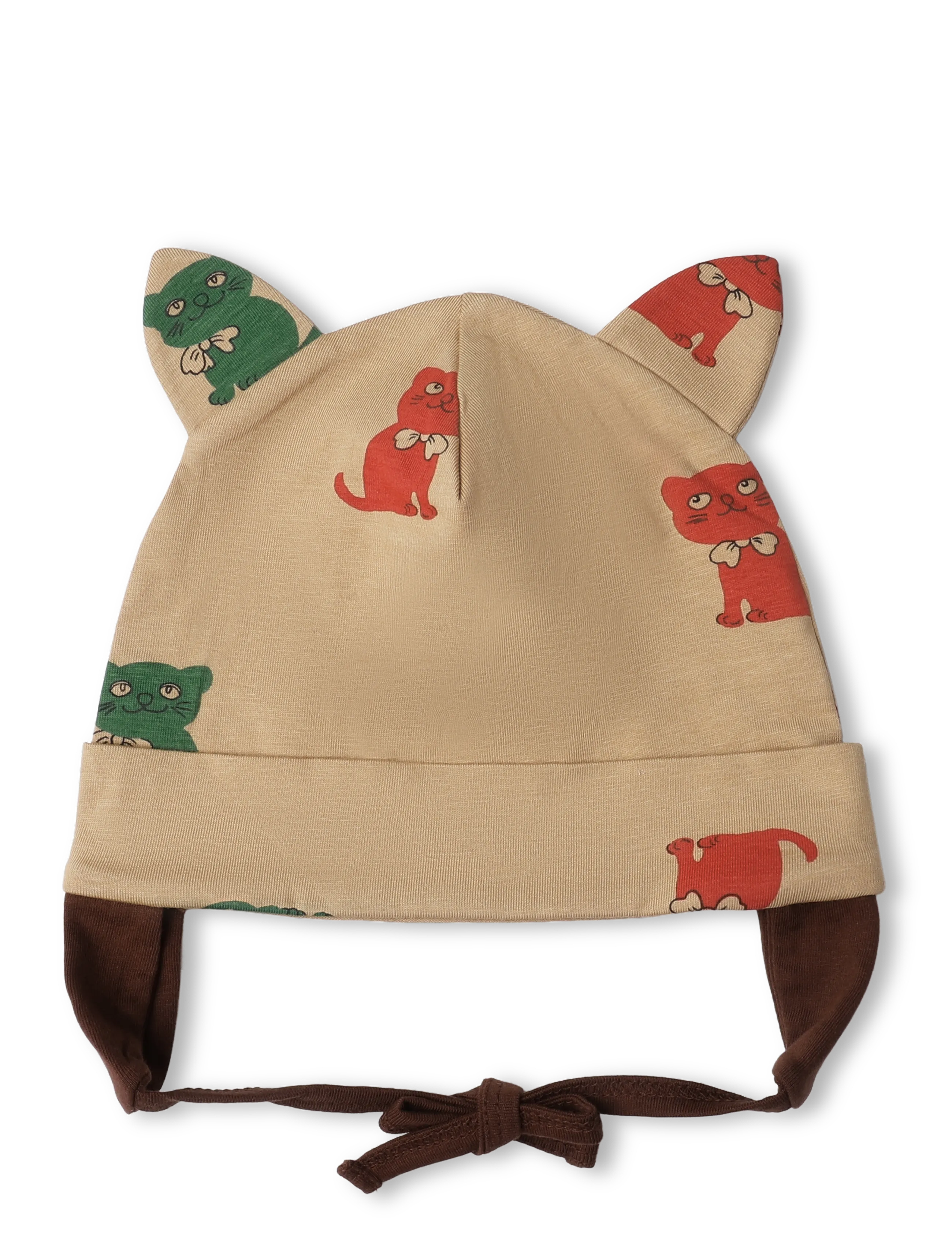 Mini Rodini - Kittens aop cat ear baby hat - beige - 1