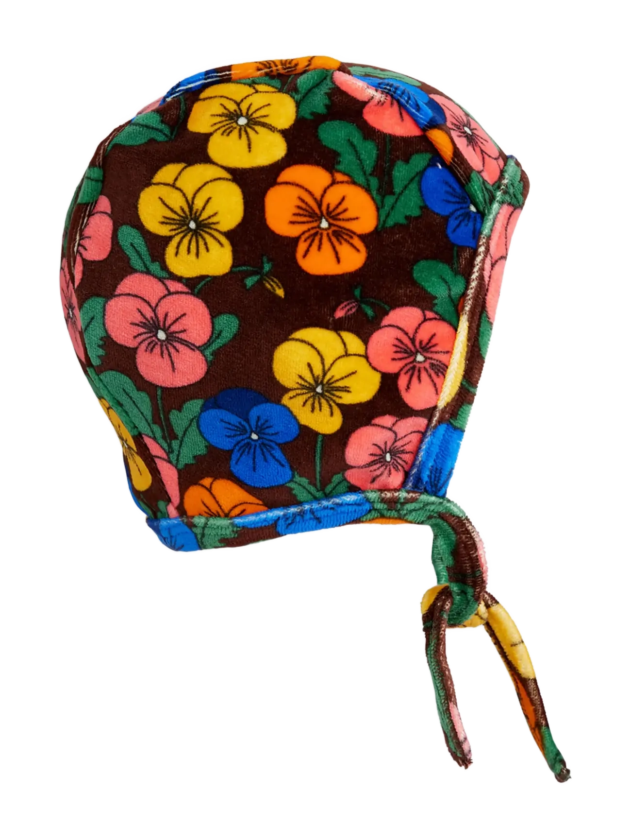 Mini Rodini Violas aop velour baby helmet - Aksessuaarid - MULTI / brown