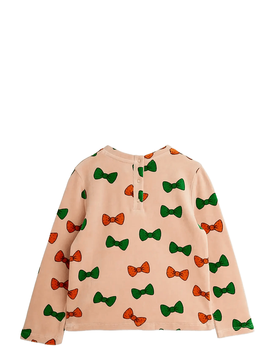 Mini Rodini - Bows aop velour top - langärmelig - pink - 1
