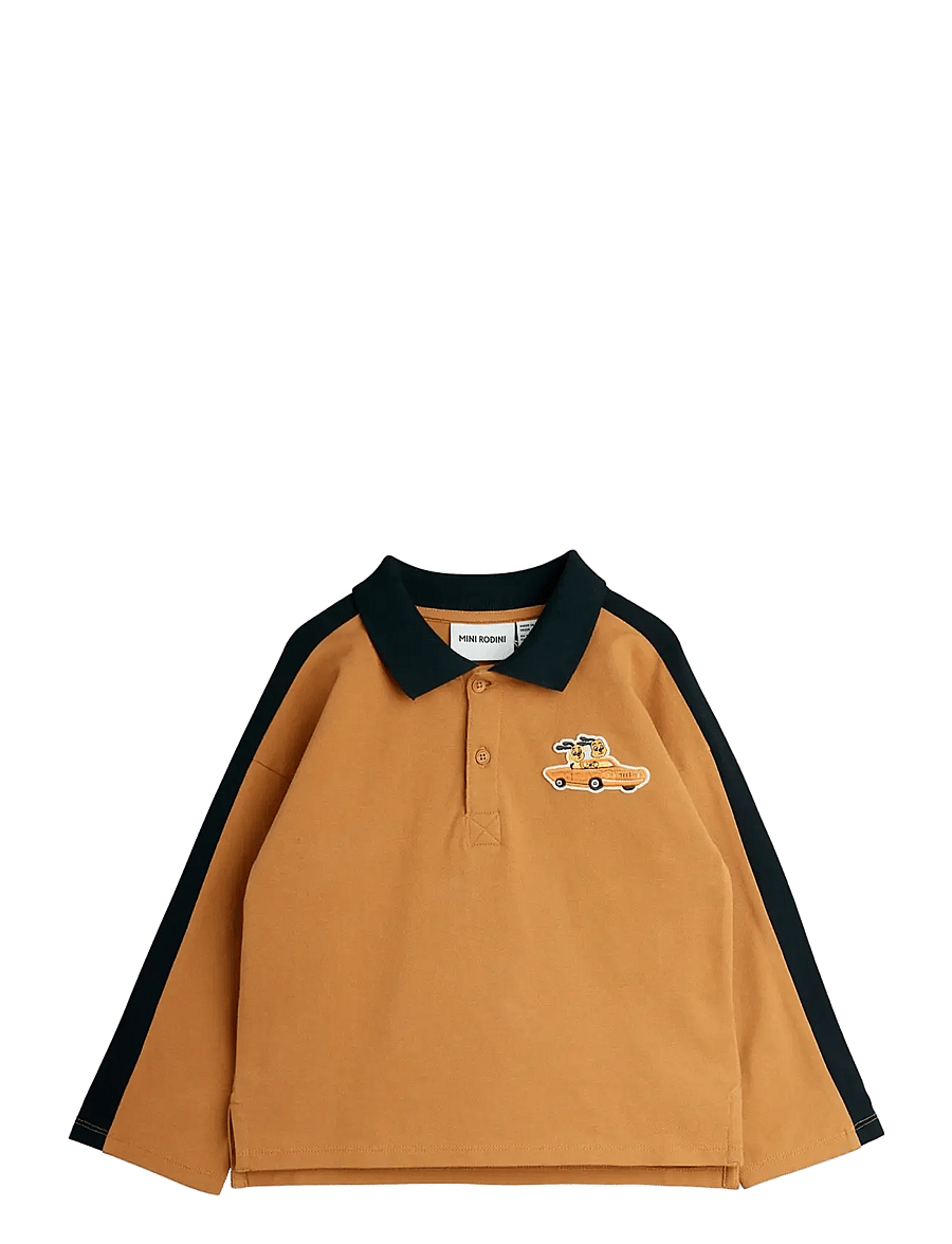 Mini Rodini - Racing rabbits pique ls top - long-sleeved polos - brown - 1