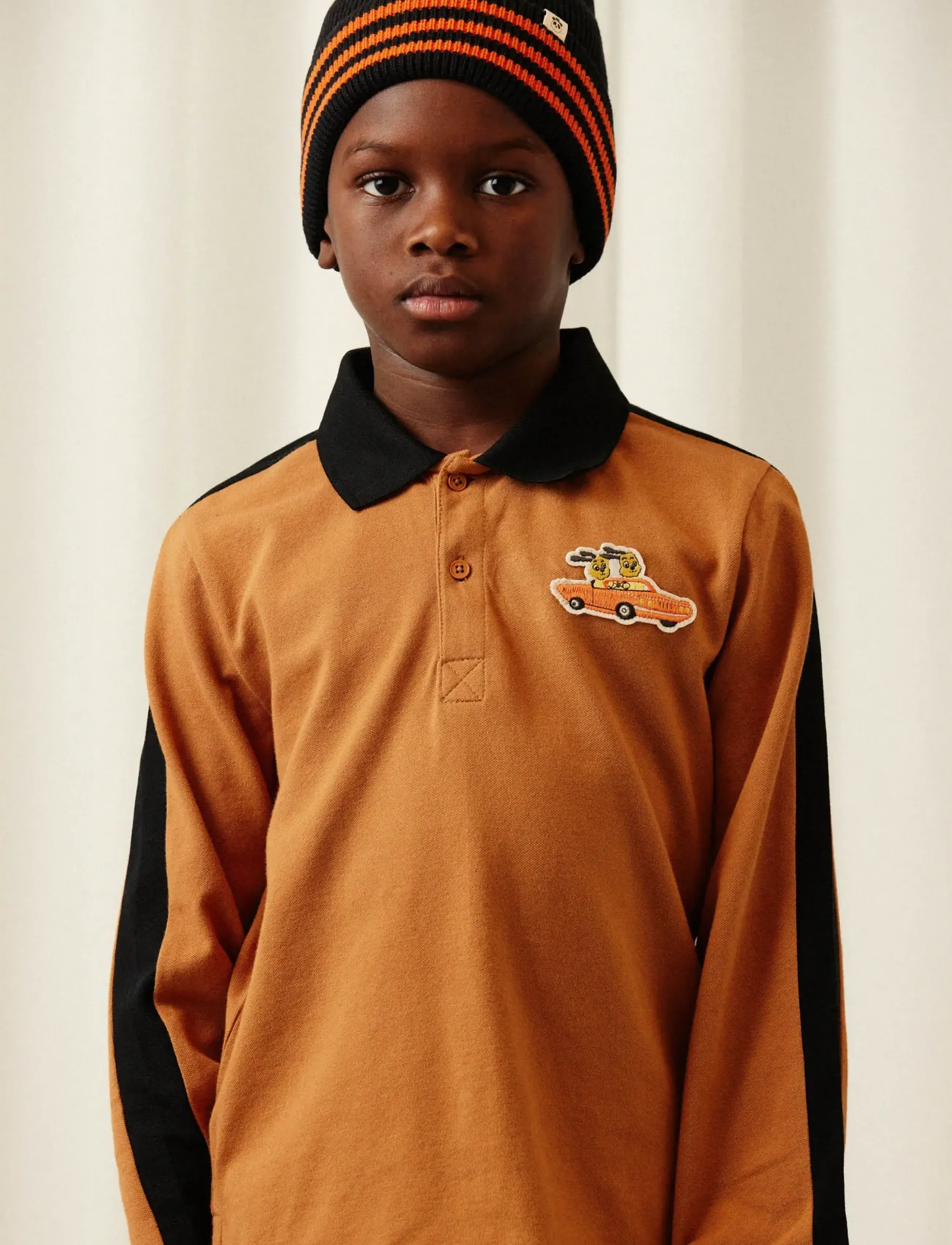 Mini Rodini Racing rabbits pique ls top - Polo shirts - BROWN / brown