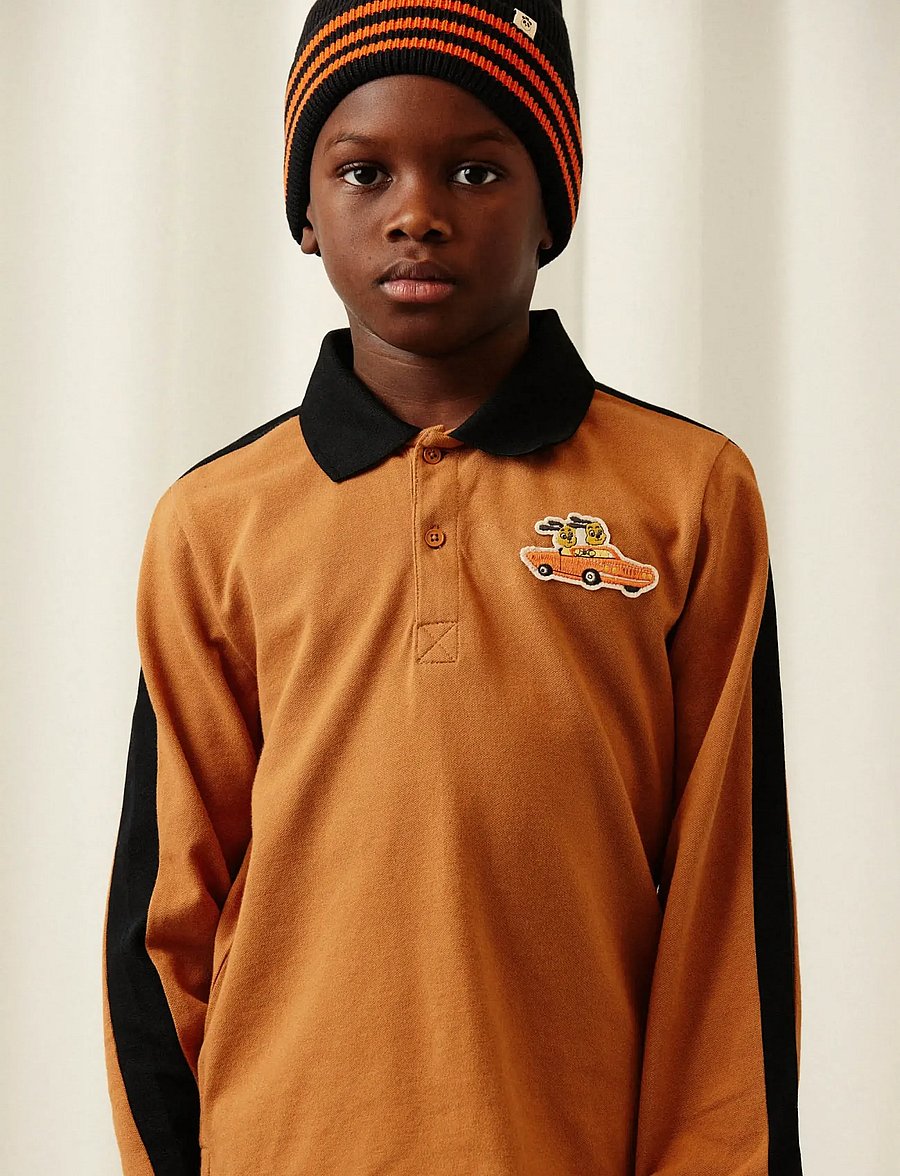 Mini Rodini - Racing rabbits pique ls top - long-sleeved polos - brown - 0