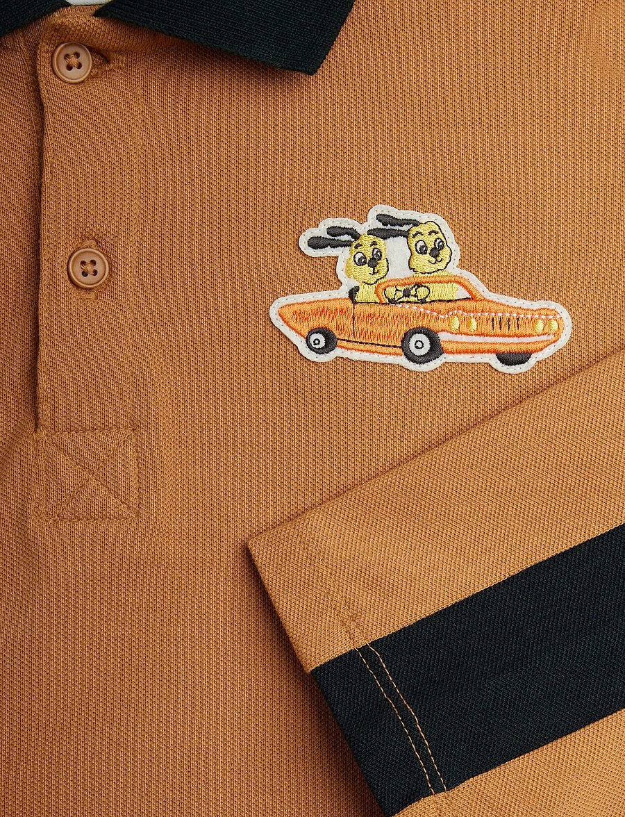 Mini Rodini - Racing rabbits pique ls top - long-sleeved polos - brown - 3