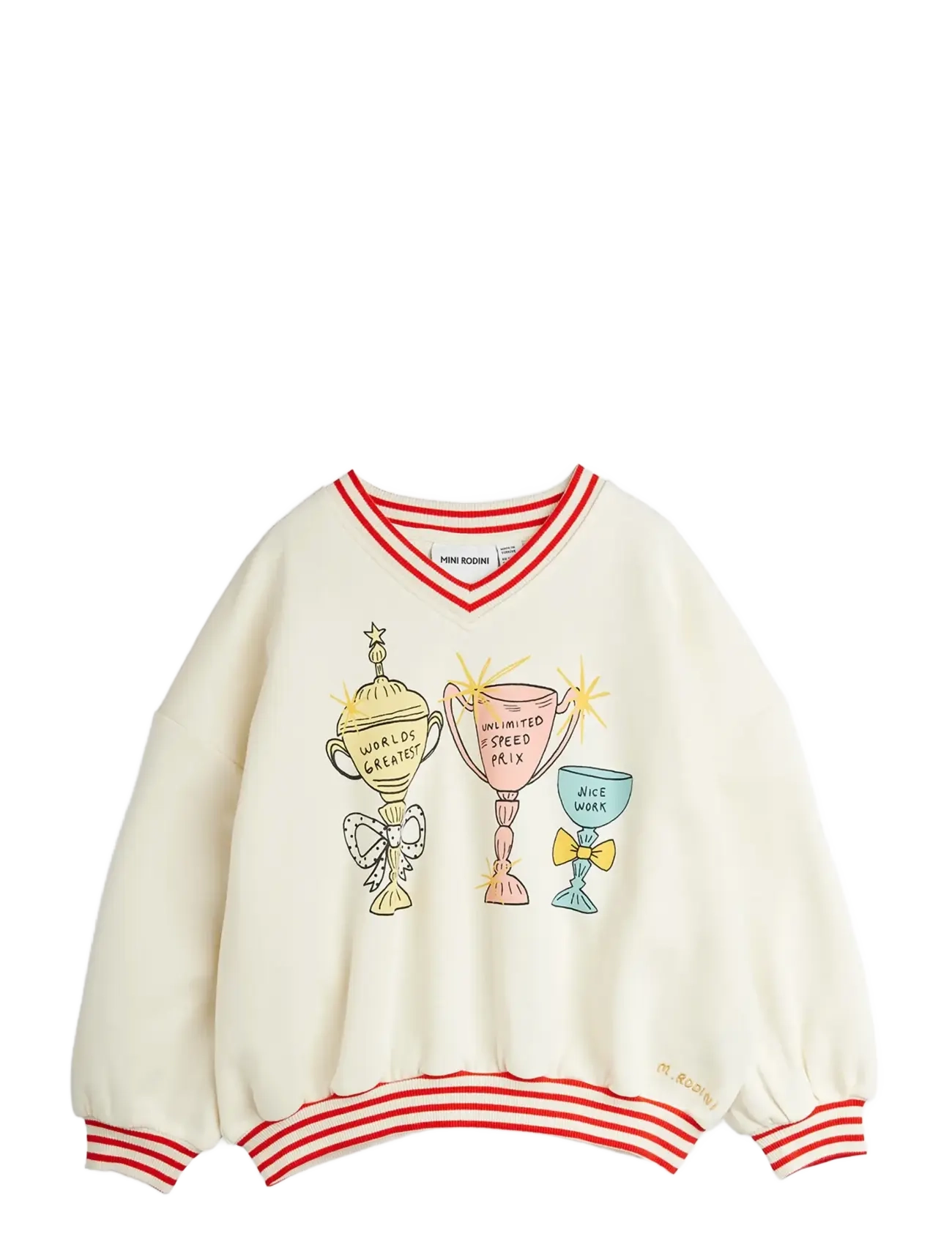 Mini Rodini - Trophies sp v-neck sweatshirt - sweatshirts - white - 1