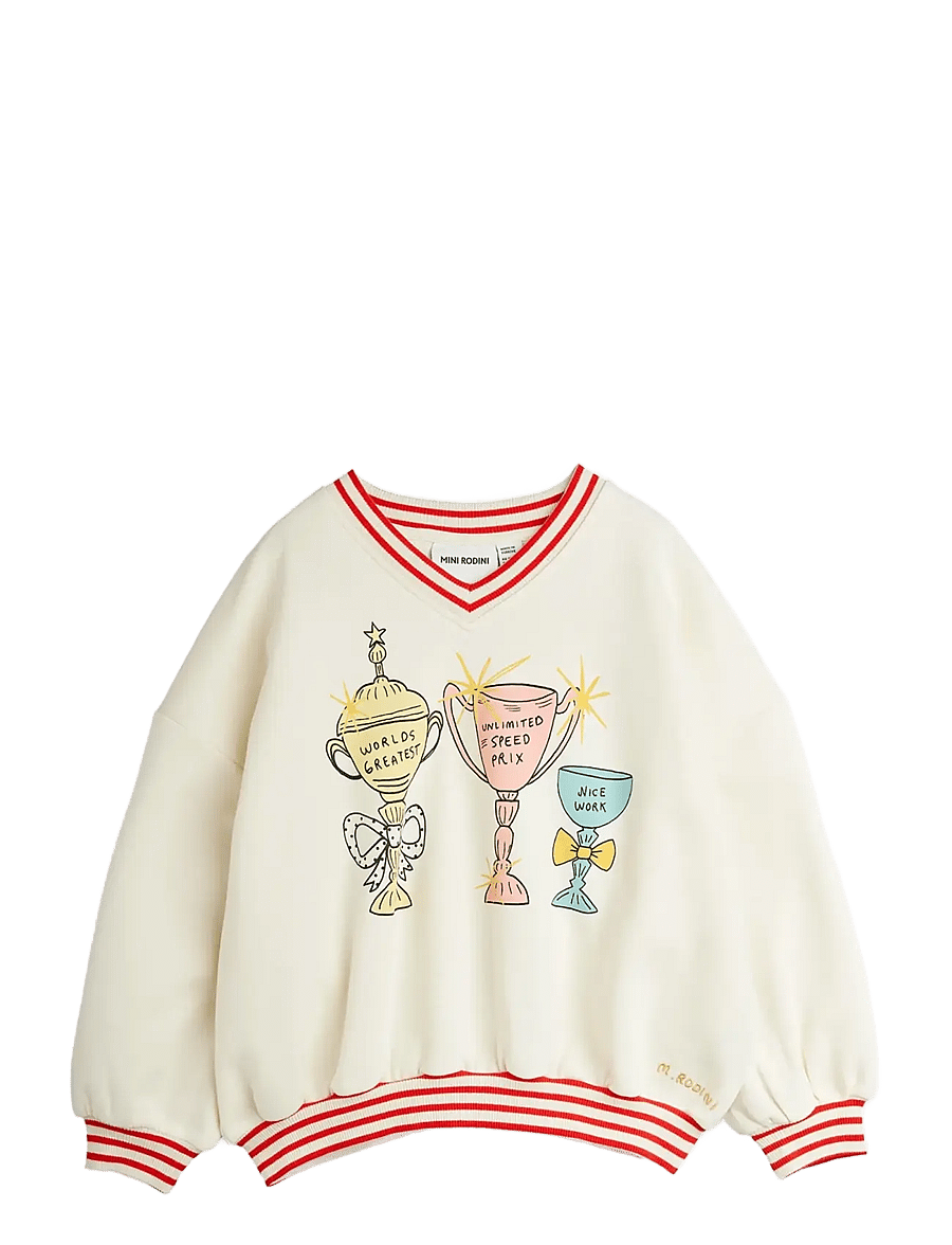Mini Rodini - Trophies sp v-neck sweatshirt - sweatshirts - white - 1