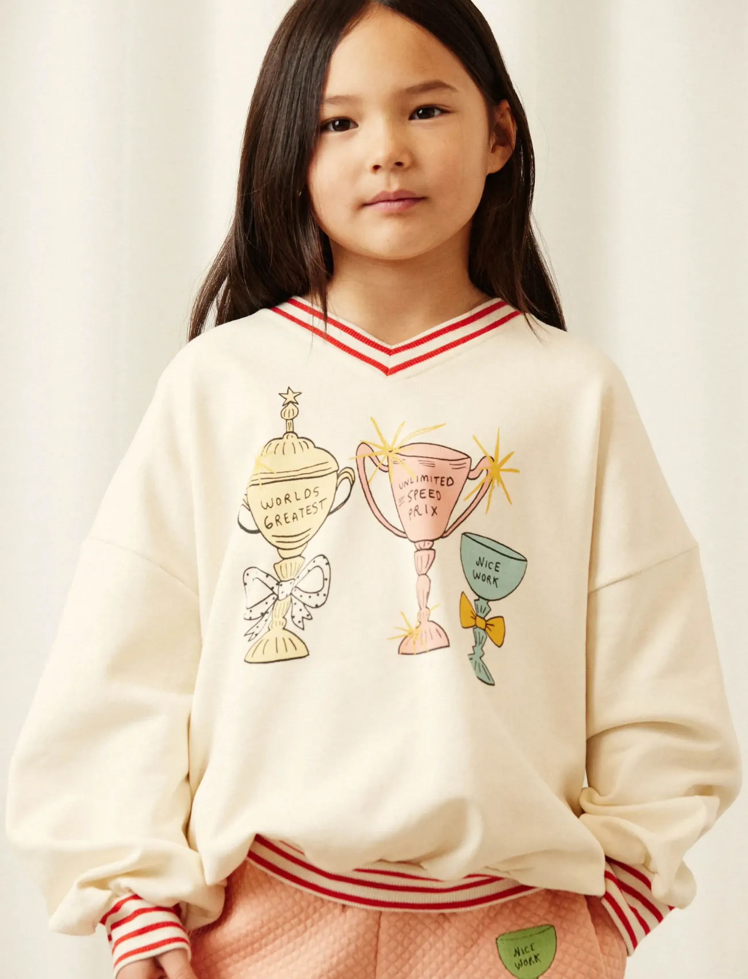 Mini Rodini Trophies sp v-neck sweatshirt - Sweatshirts - WHITE / white
