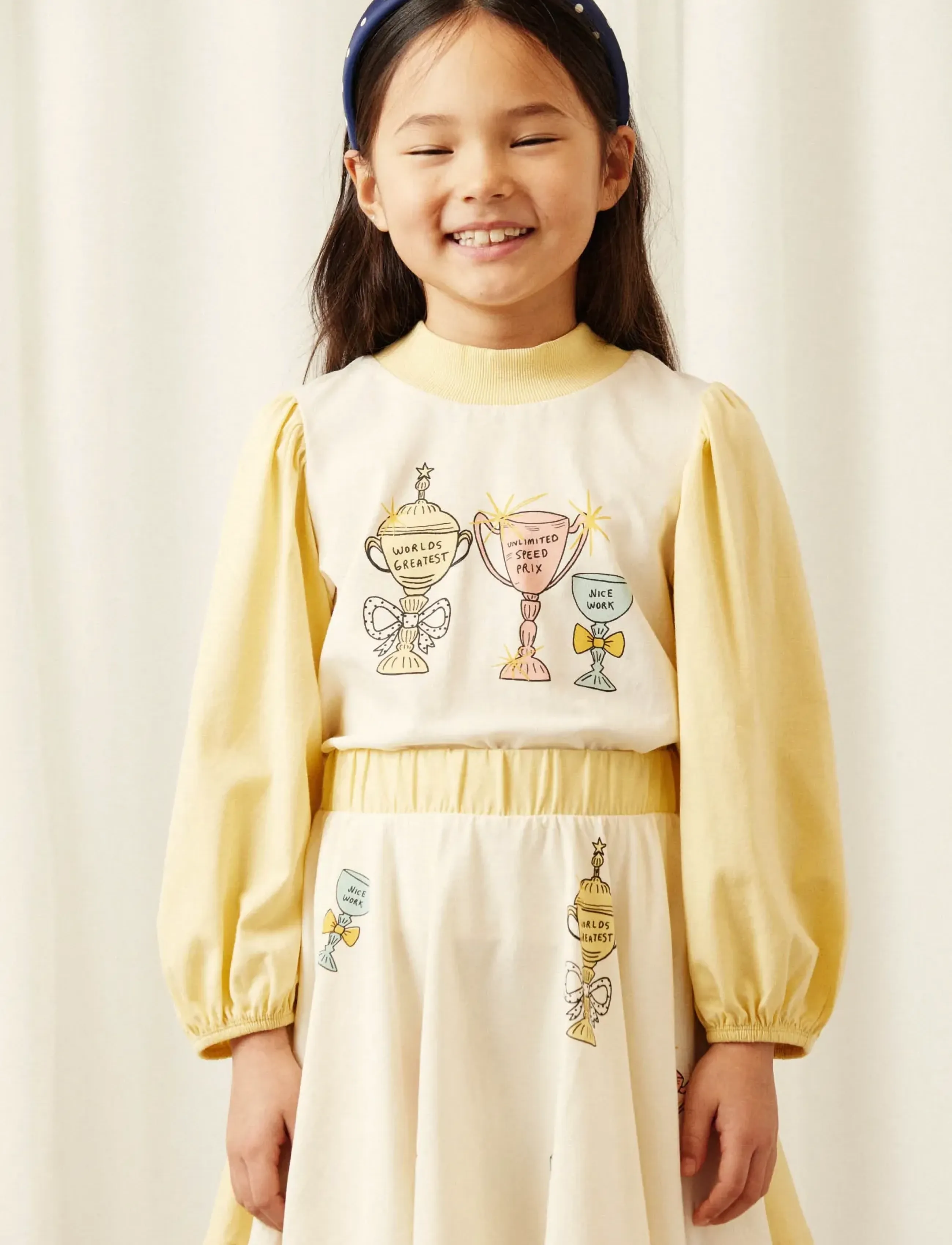 Mini Rodini Trophies sp balloon sleeve top - Oberteile & T-Shirts - OFF-WHITE / cream