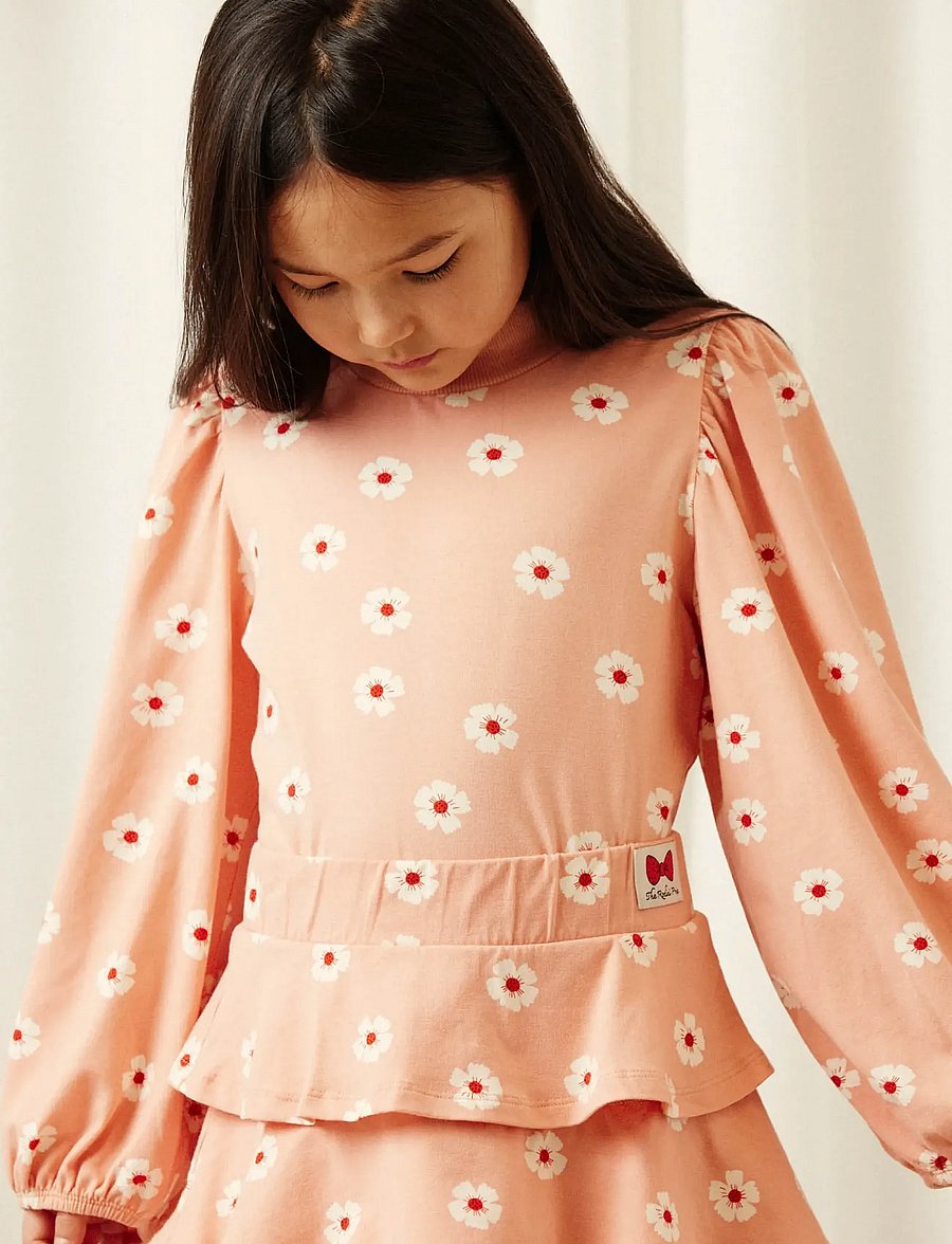 Mini Rodini - Flowers aop balloon sleeve top - langärmelig - pink - 0