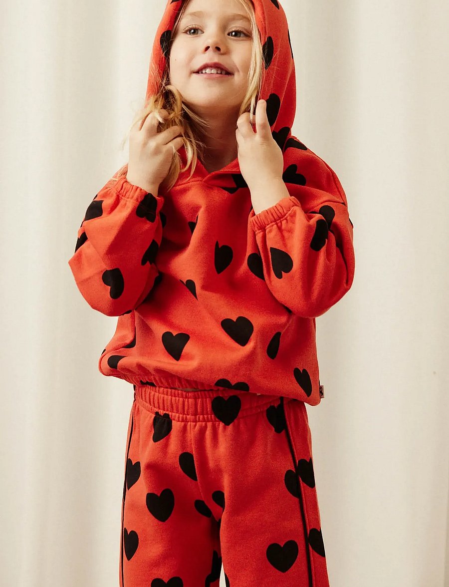 Mini Rodini - Hearts aop hoodie - kapuzenpullover - red - 0