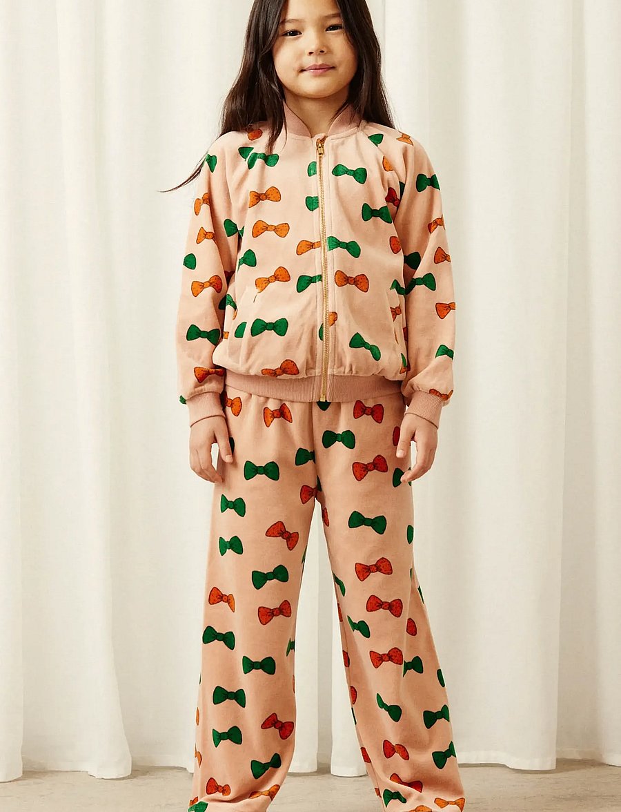 Mini Rodini - Bows aop velour trousers - jogginghosen - pink - 0
