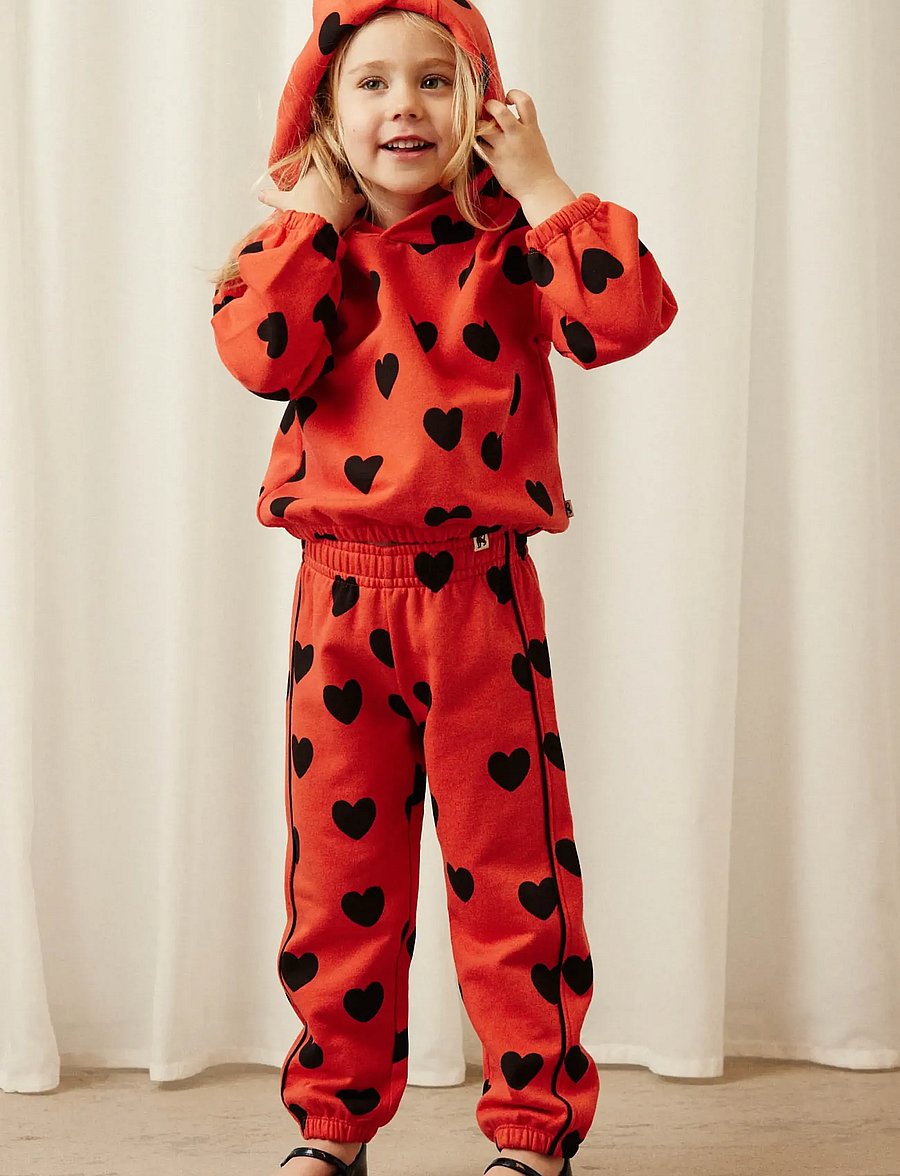 Mini Rodini - Hearts aop piping sweatpants - jogginghosen - red - 0